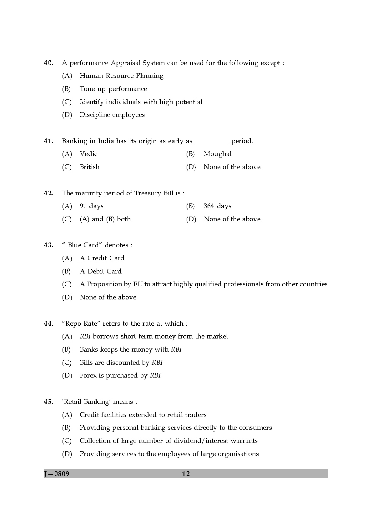 UGC NET Commerce Question Paper II June 2009 12