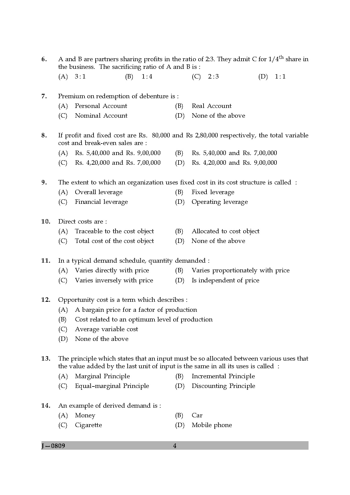 UGC NET Commerce Question Paper II June 2009 4