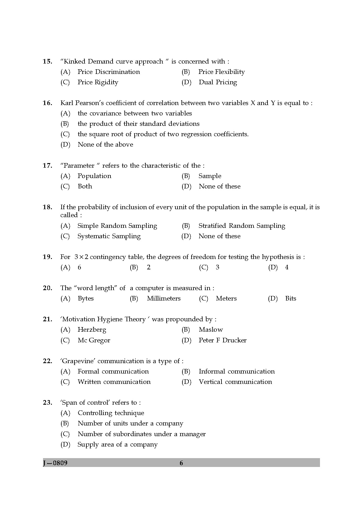 UGC NET Commerce Question Paper II June 2009 6