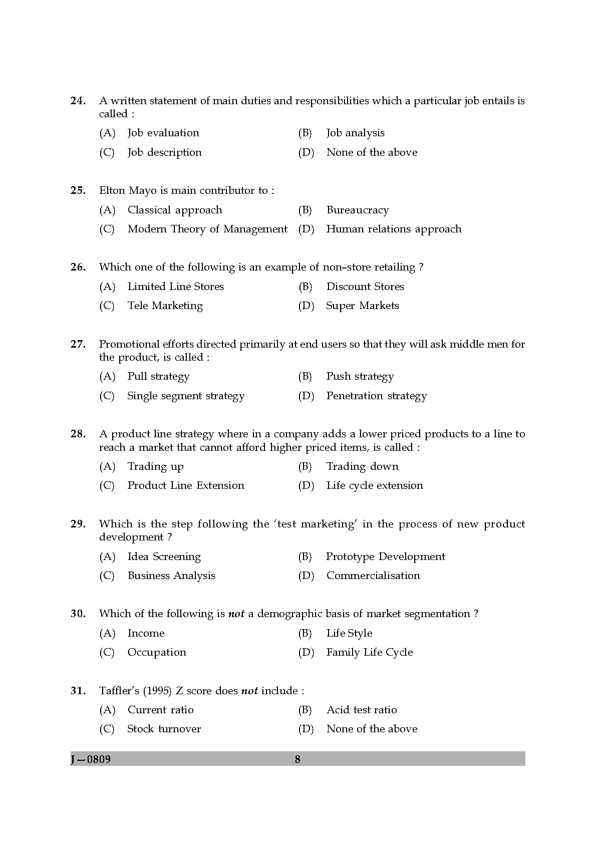 UGC NET Commerce Question Paper II June 2009 8