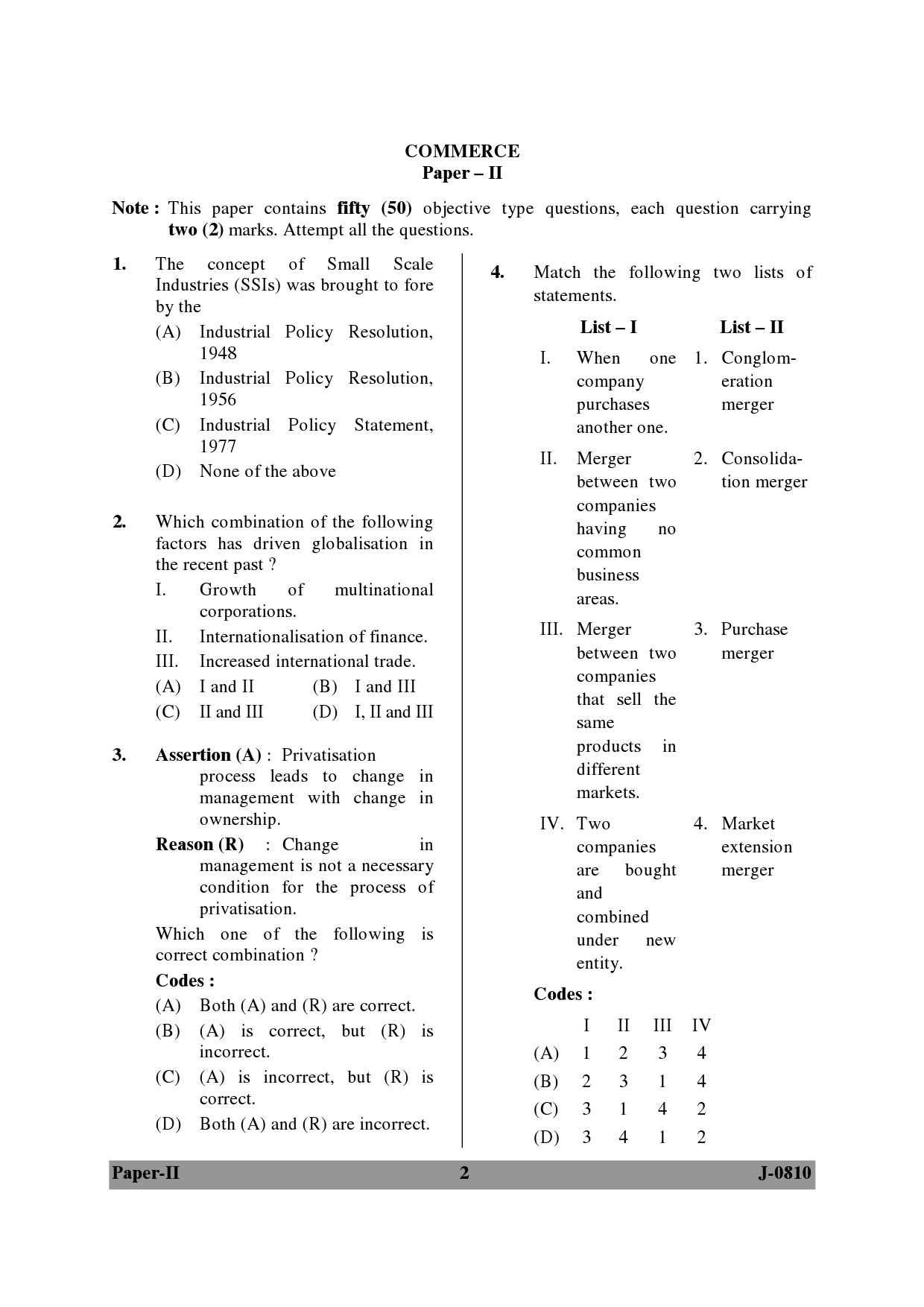 UGC NET Commerce Question Paper II June 2010 2