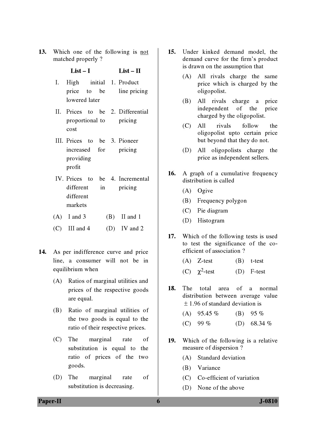 UGC NET Commerce Question Paper II June 2010 6