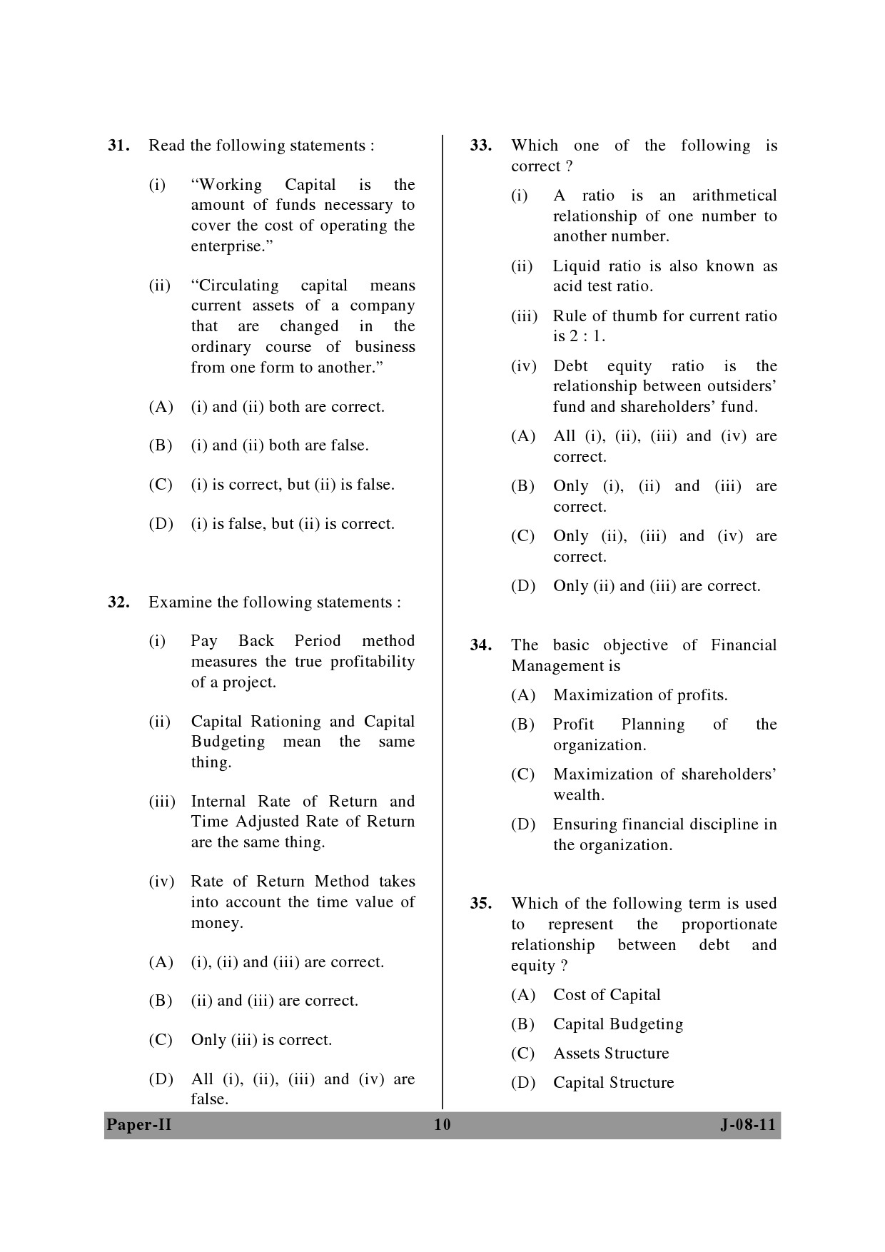 UGC NET Commerce Question Paper II June 2011 10