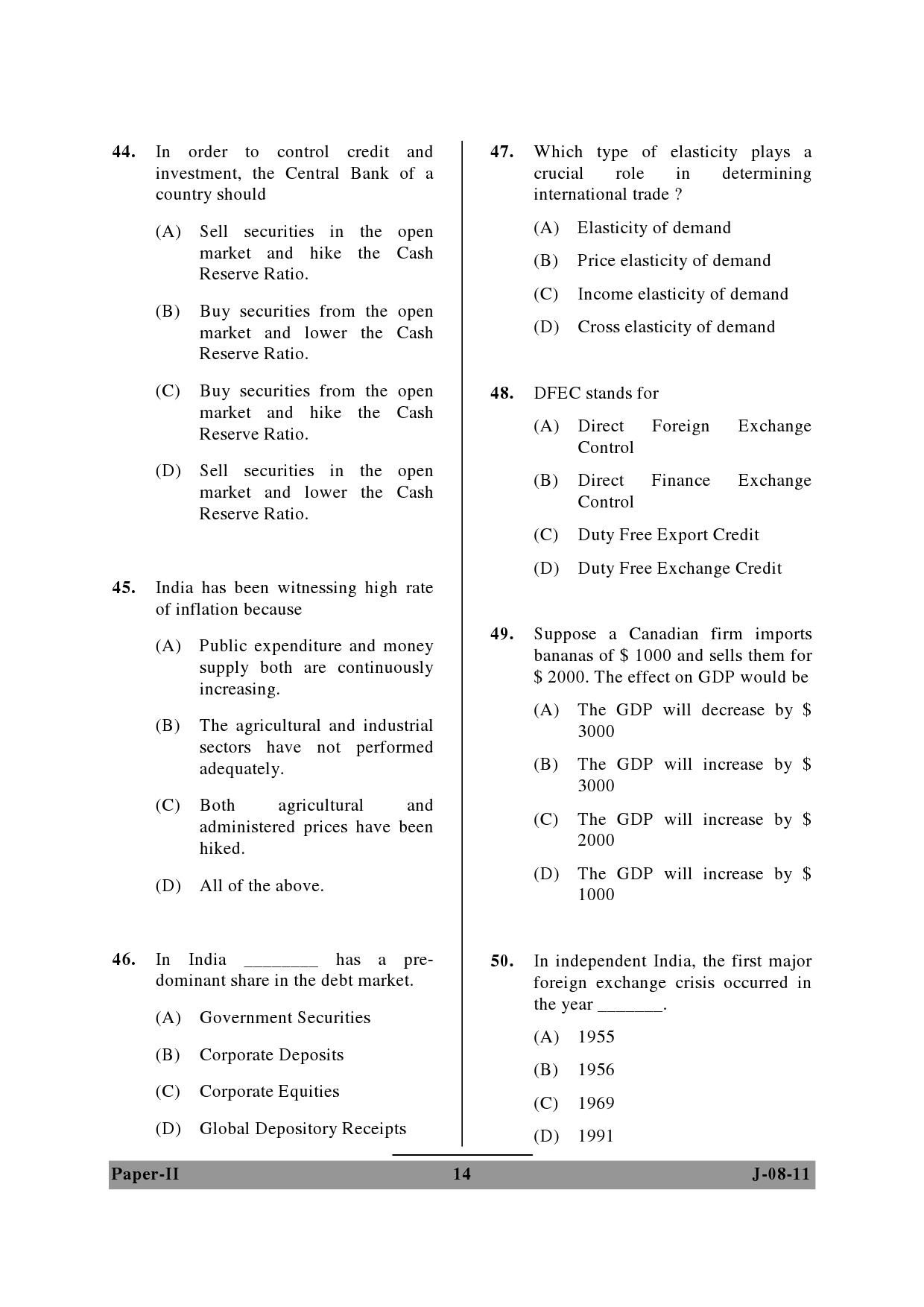 UGC NET Commerce Question Paper II June 2011 14