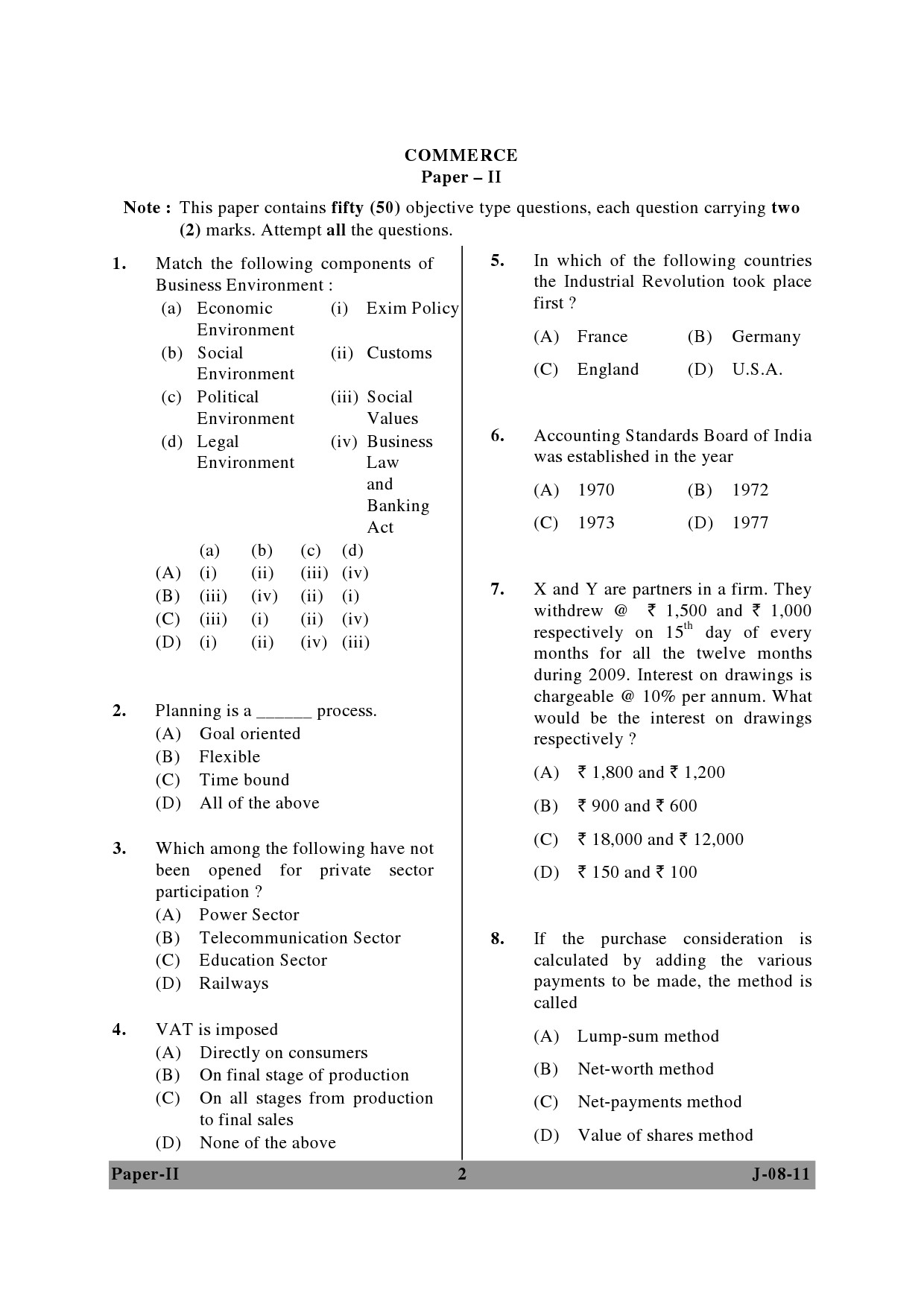 UGC NET Commerce Question Paper II June 2011 2