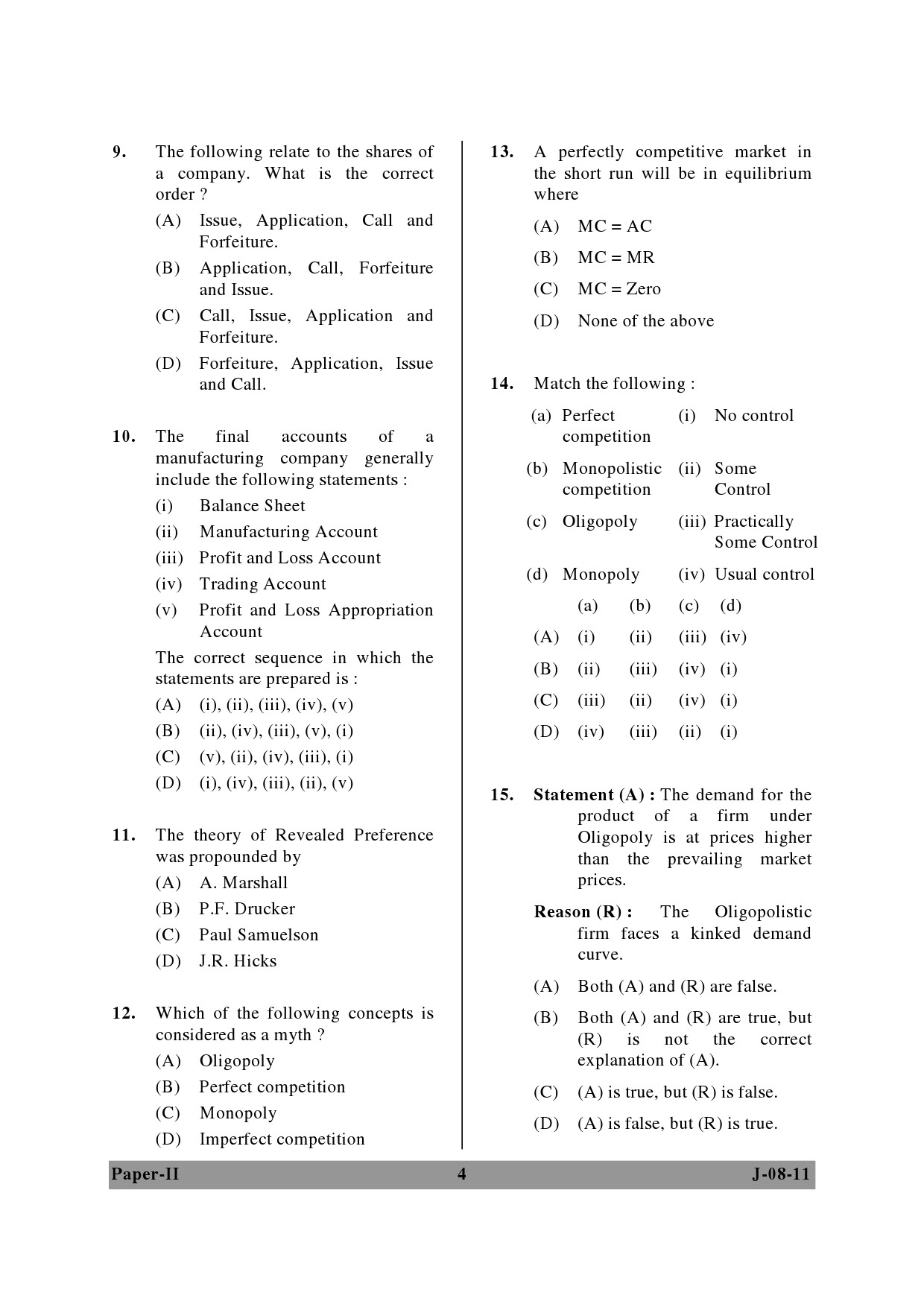 UGC NET Commerce Question Paper II June 2011 4