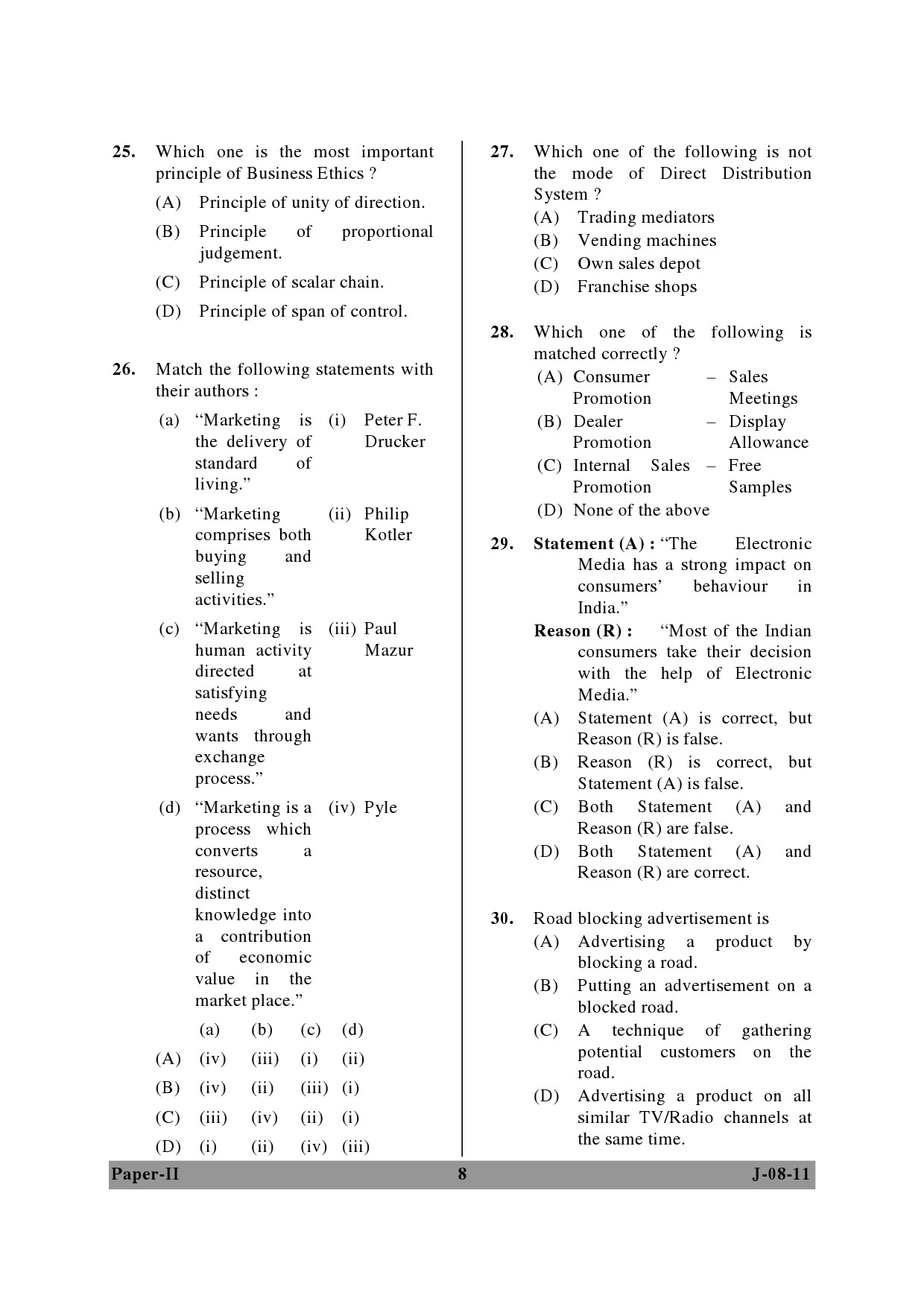 UGC NET Commerce Question Paper II June 2011 8