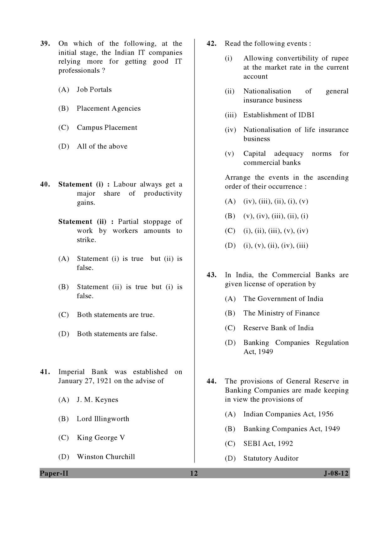 UGC NET Commerce Question Paper II June 2012 12