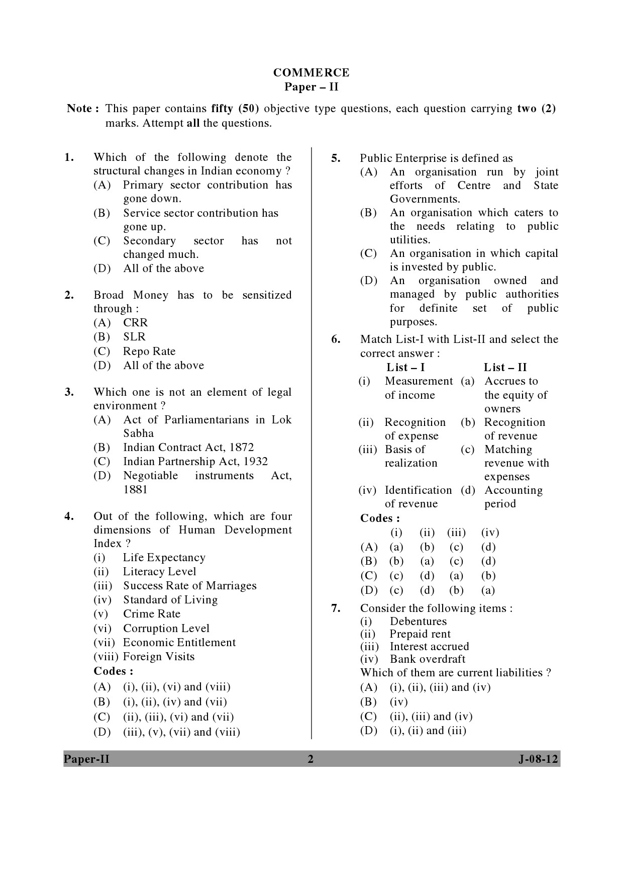 UGC NET Commerce Question Paper II June 2012 2