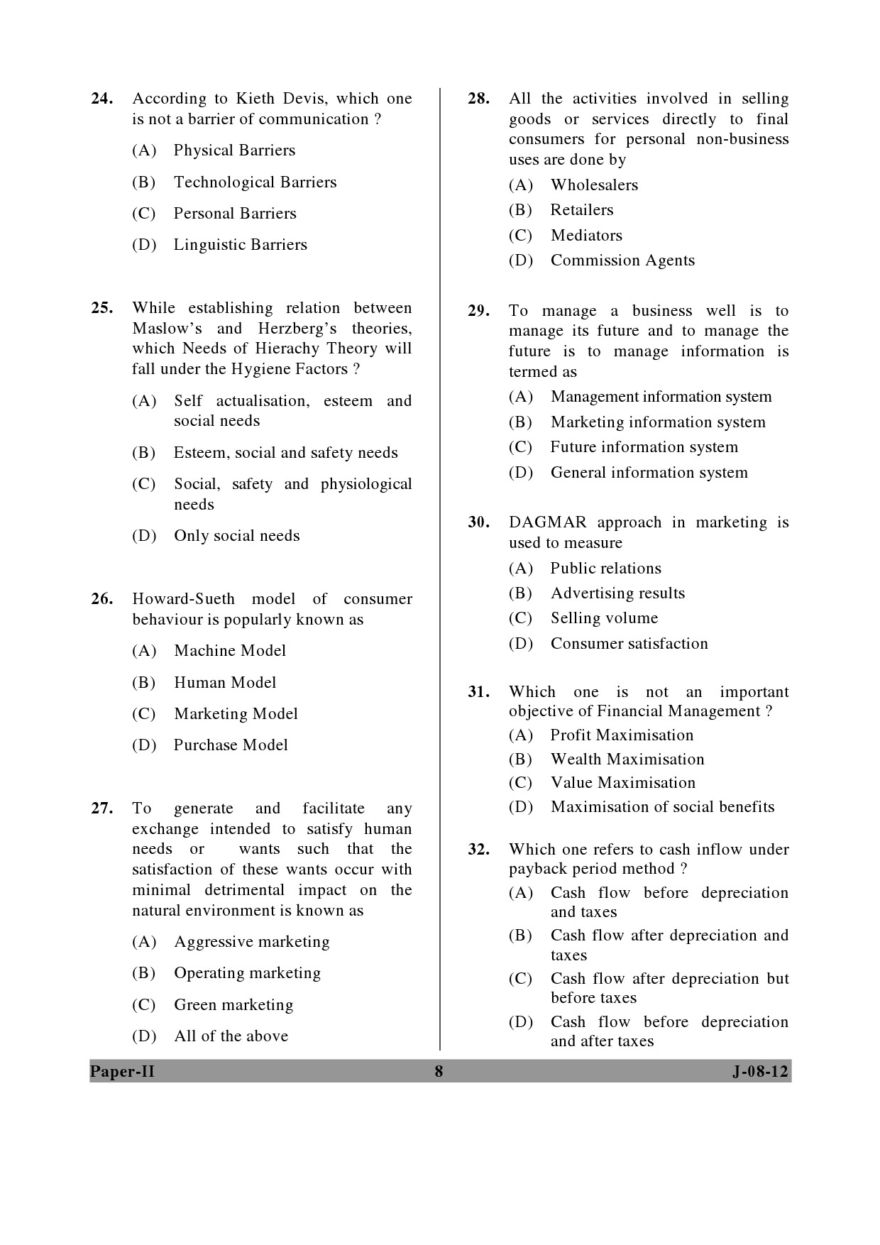 UGC NET Commerce Question Paper II June 2012 8