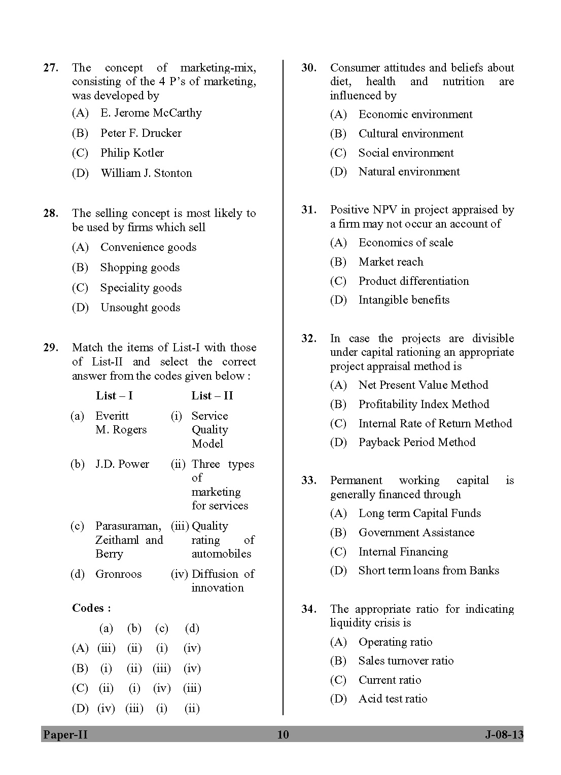 UGC NET Commerce Question Paper II June 2013 10