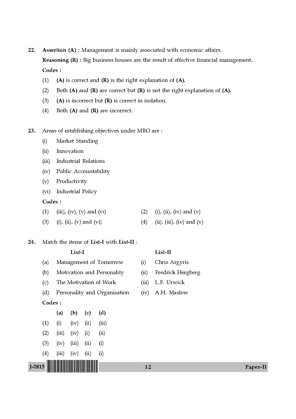 UGC NET Commerce Question Paper II June 2015 12