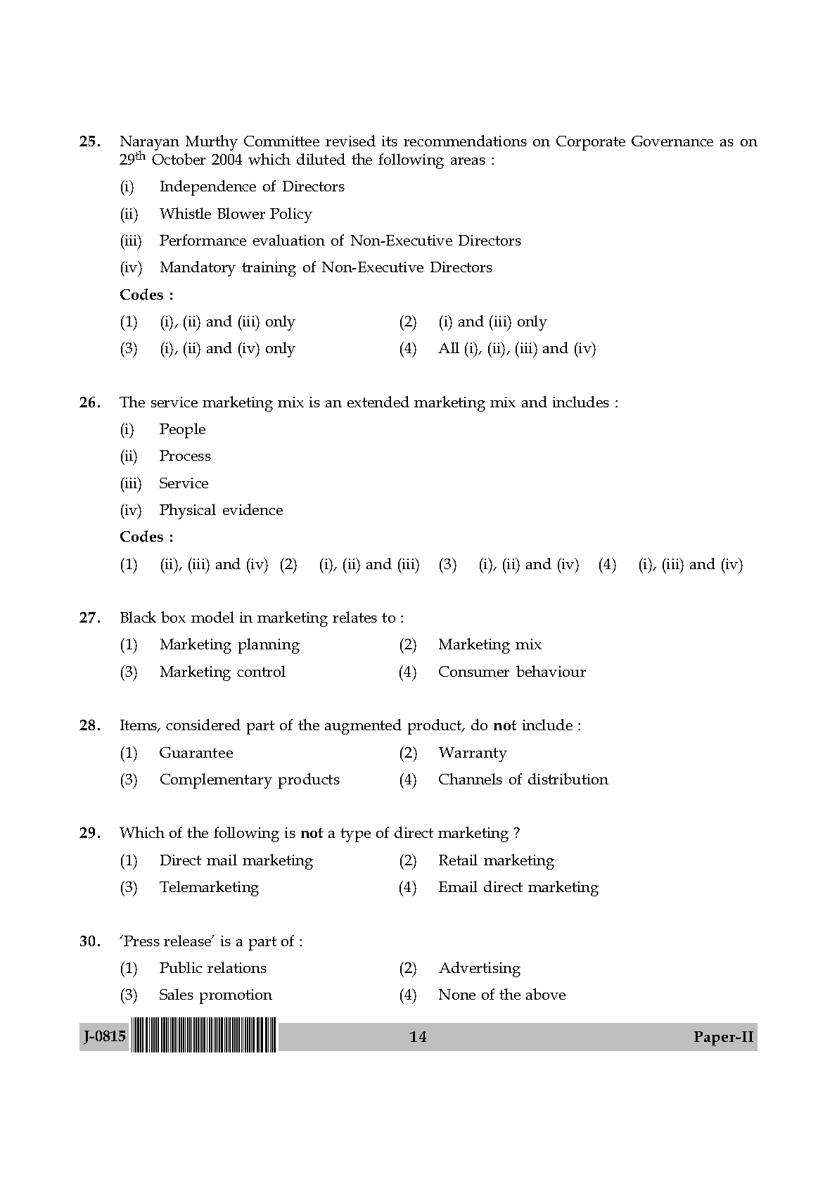 UGC NET Commerce Question Paper II June 2015 14