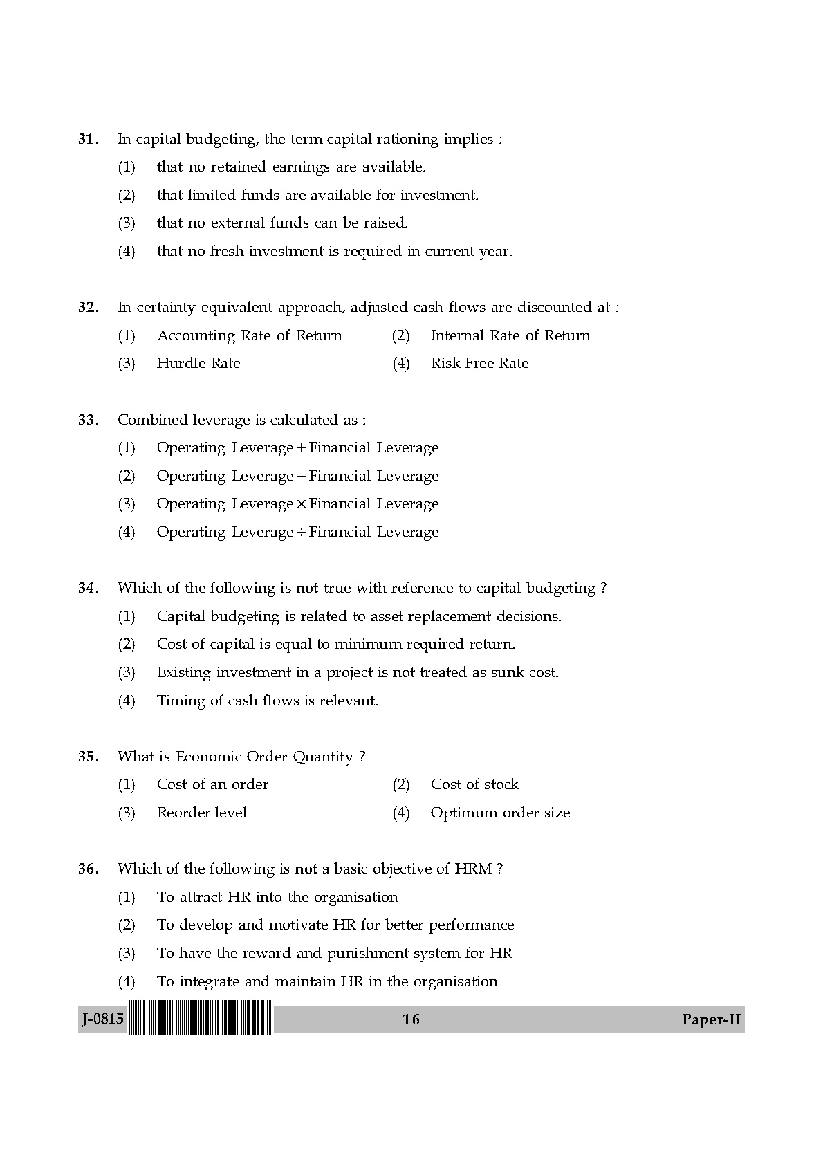 UGC NET Commerce Question Paper II June 2015 16