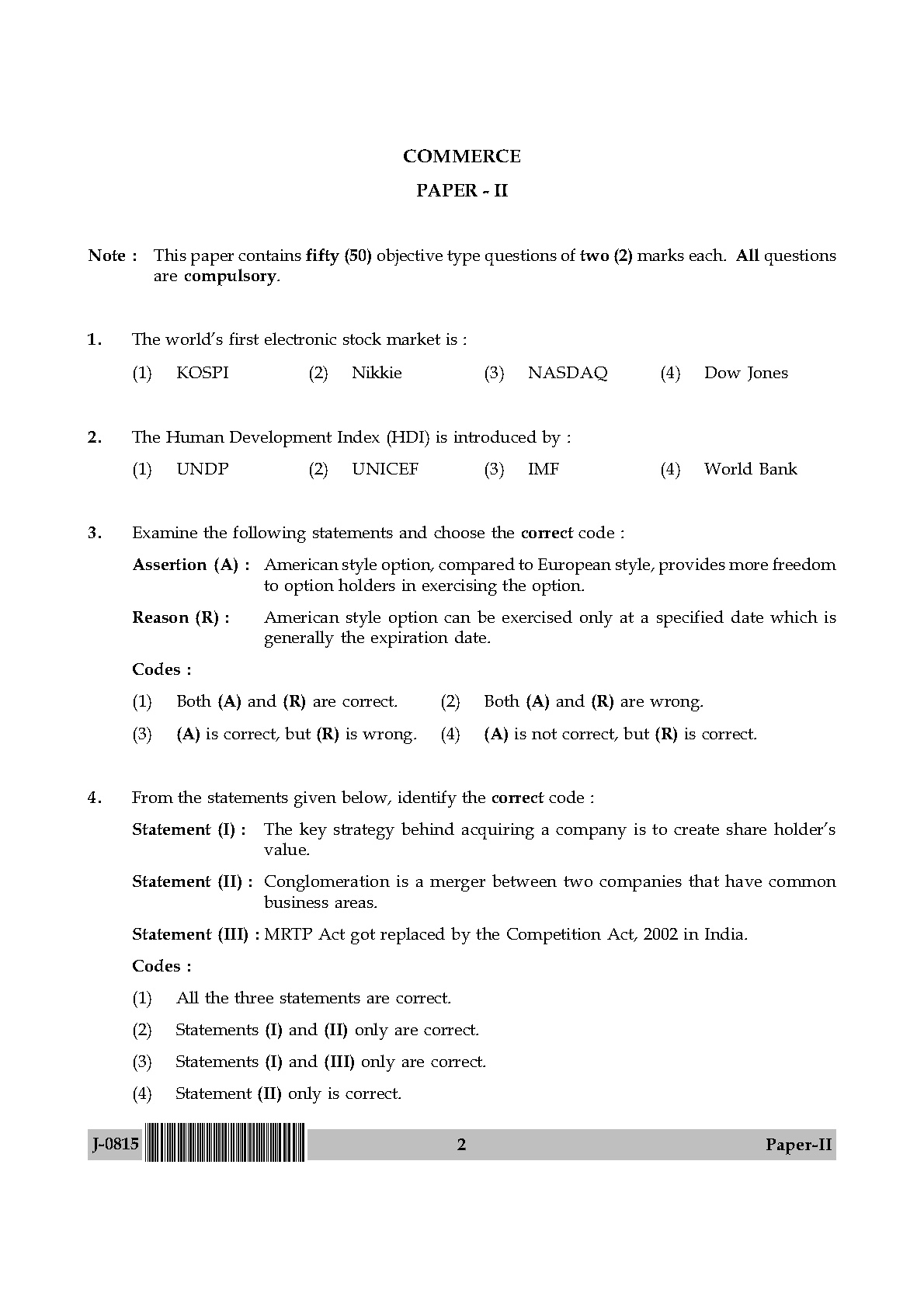 UGC NET Commerce Question Paper II June 2015 2