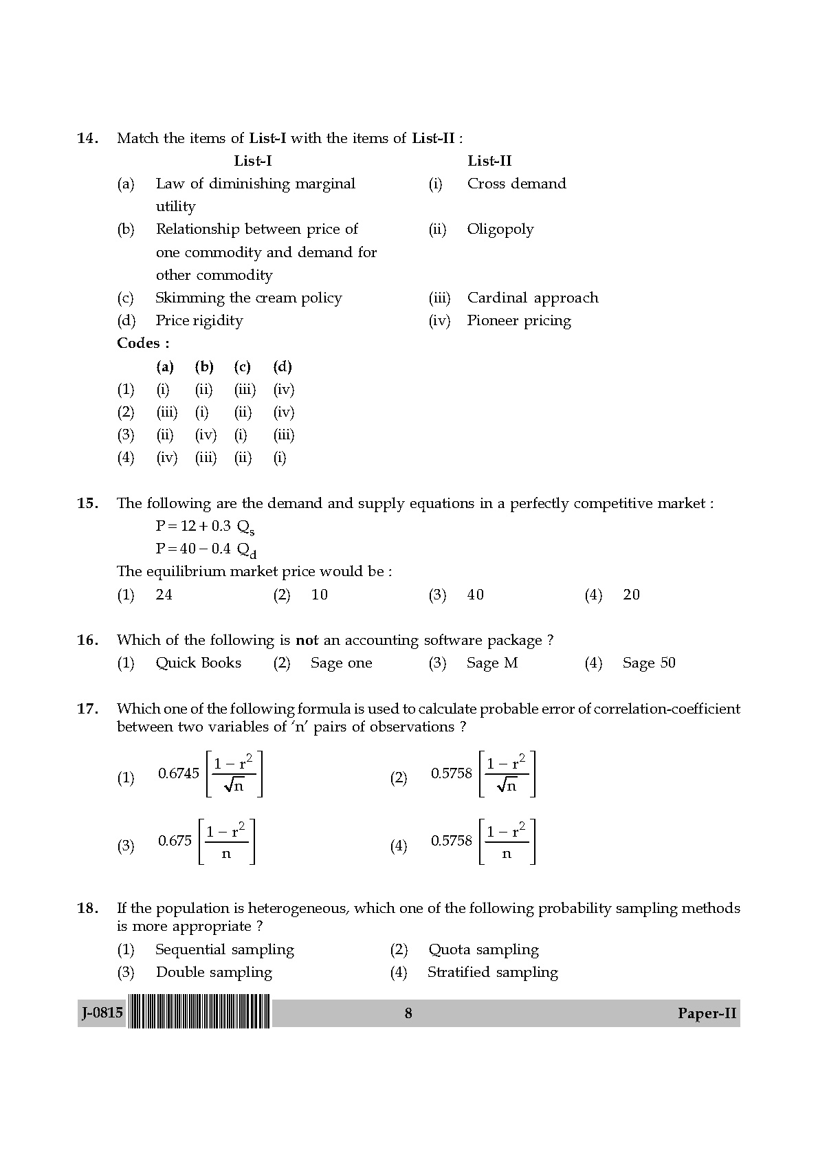 UGC NET Commerce Question Paper II June 2015 8