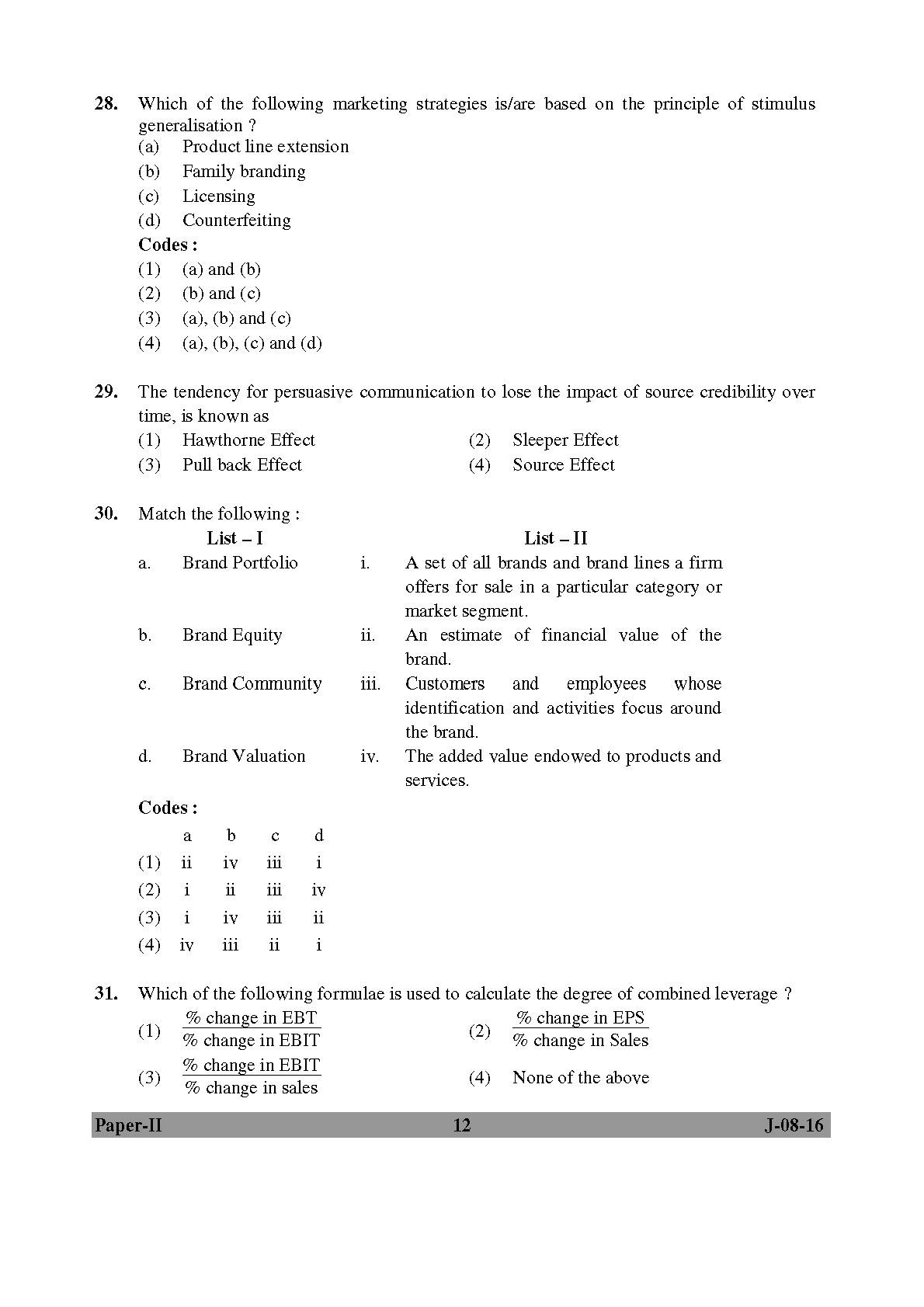 UGC NET Commerce Question Paper II Set 2 July 2016 12