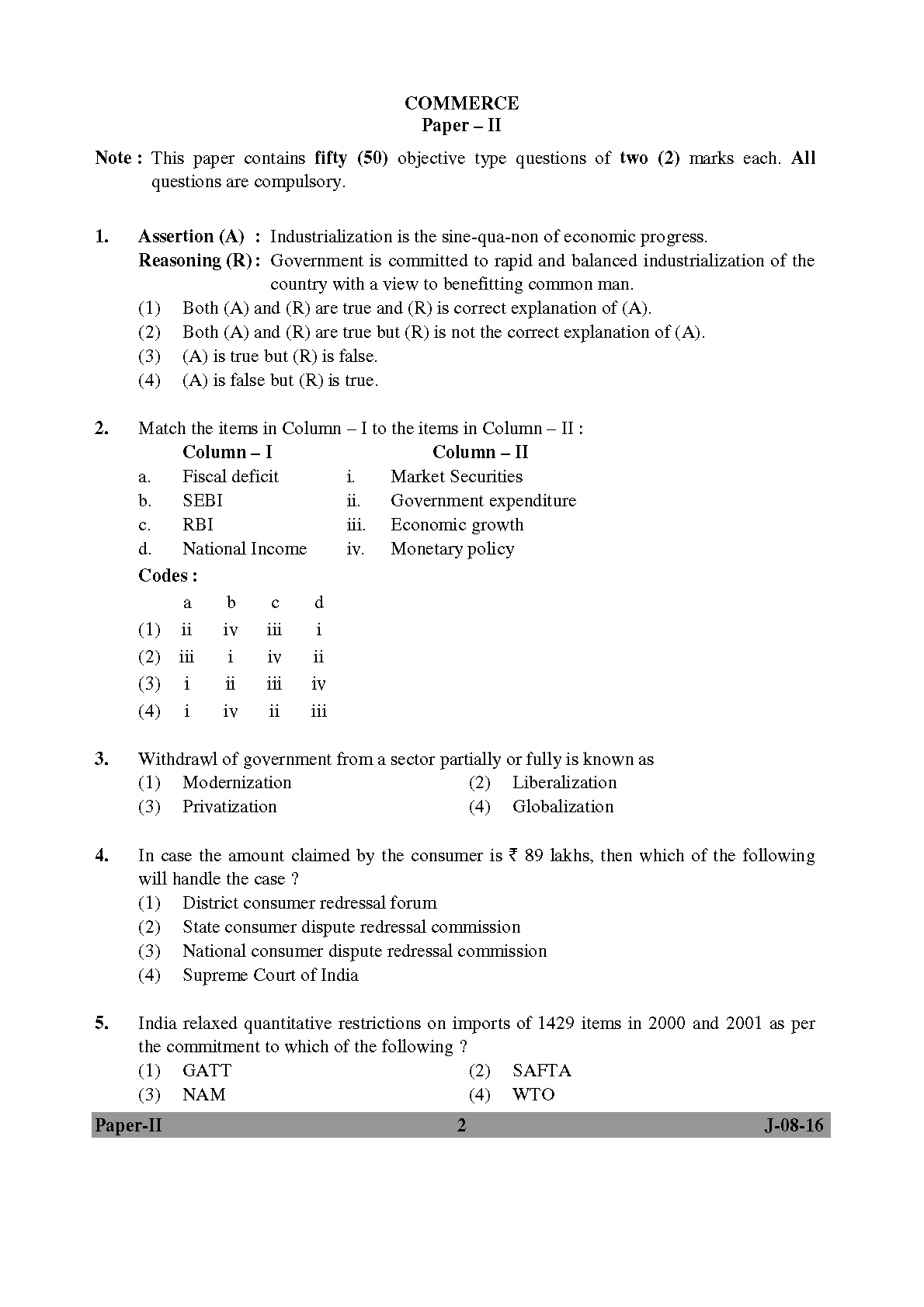 UGC NET Commerce Question Paper II Set 2 July 2016 2