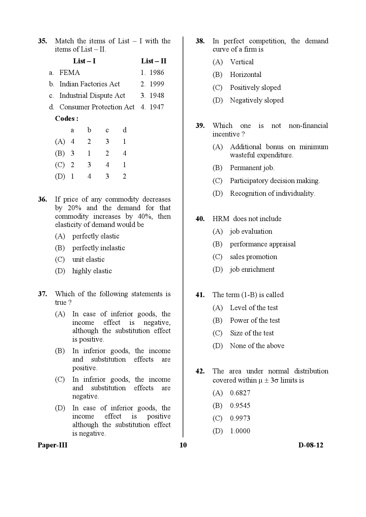 UGC NET Commerce Question Paper III December 2012 10