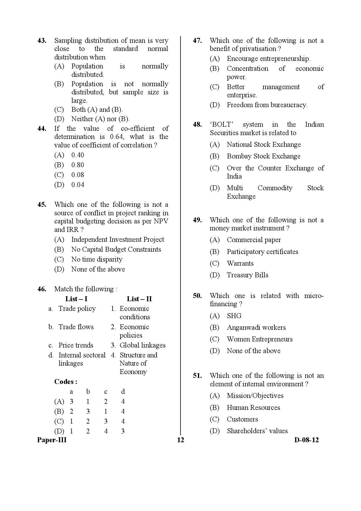 UGC NET Commerce Question Paper III December 2012 12