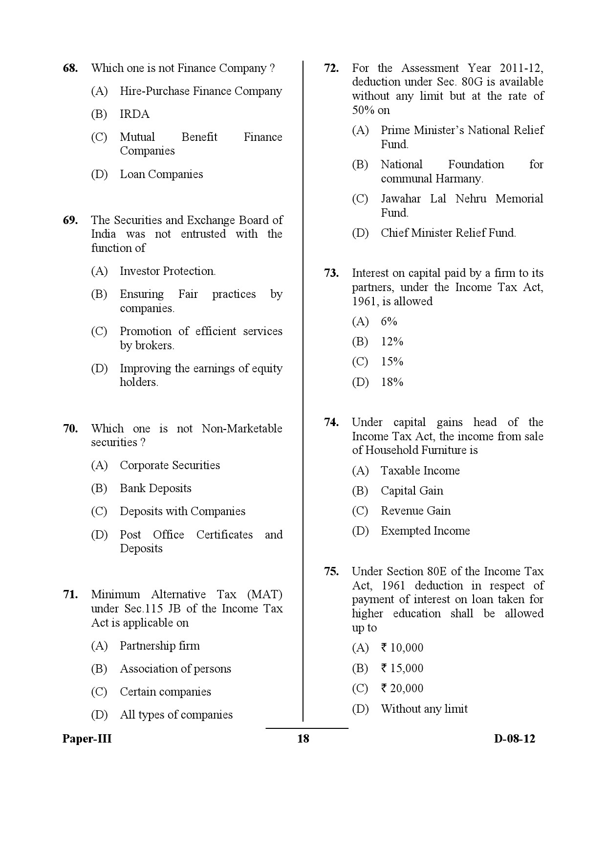 UGC NET Commerce Question Paper III December 2012 18