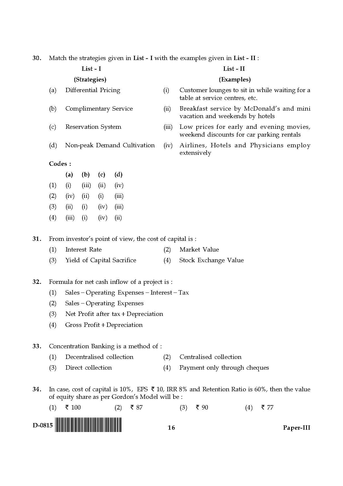 UGC NET Commerce Question Paper III December 2015 16