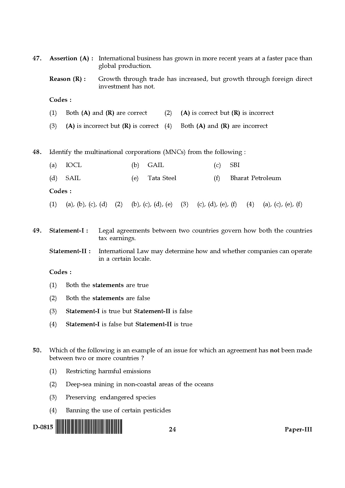 UGC NET Commerce Question Paper III December 2015 24