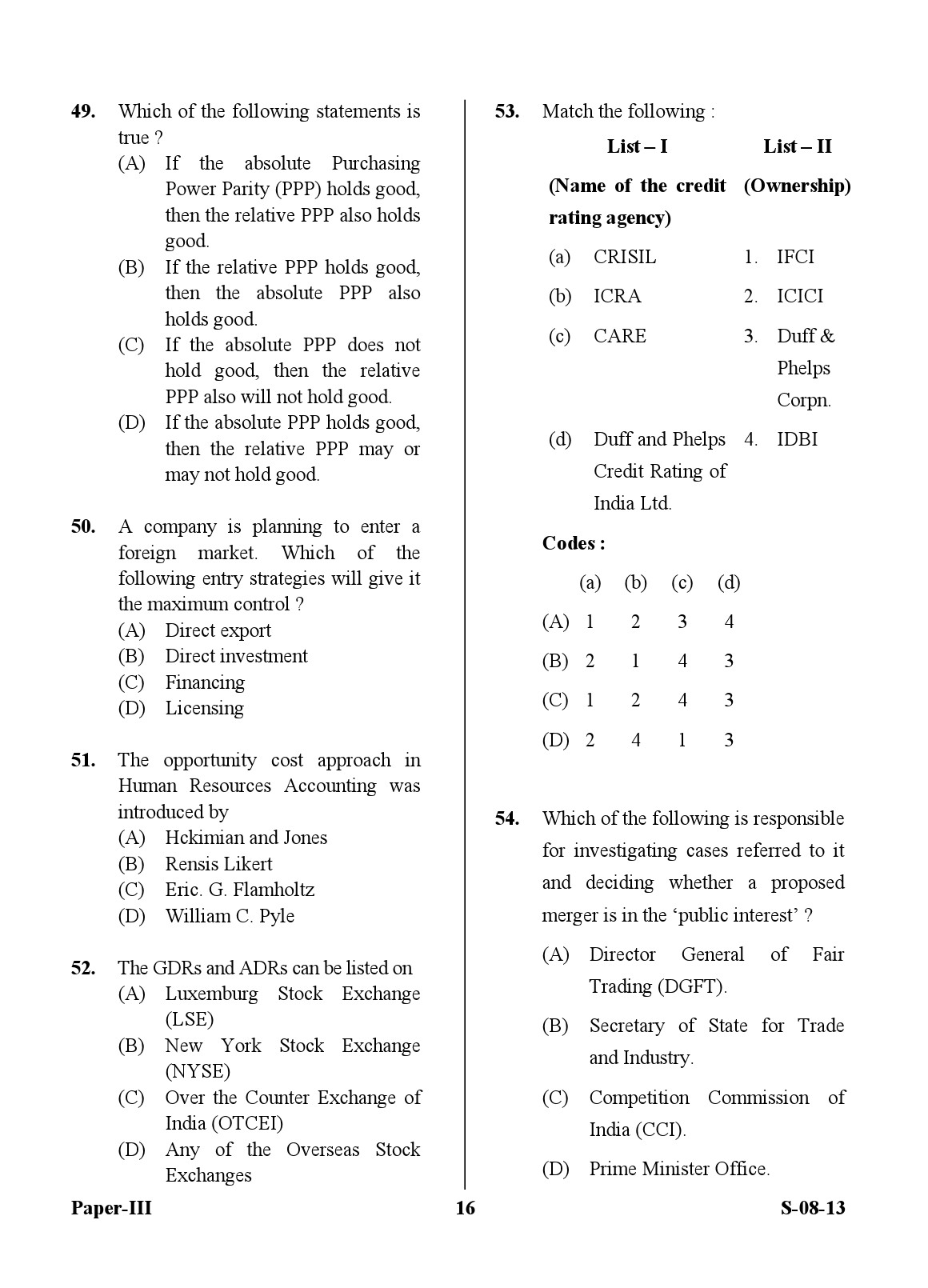 UGC NET Commerce Question Paper III Exam September 2013 16