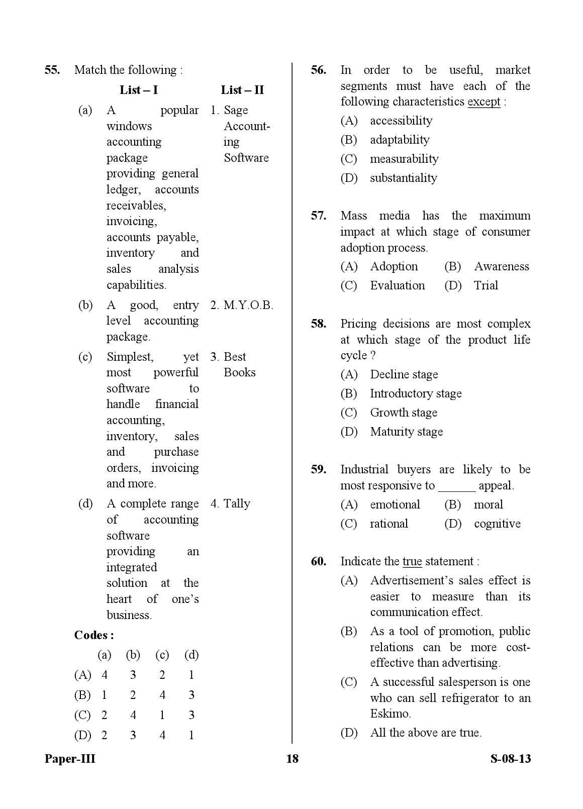 UGC NET Commerce Question Paper III Exam September 2013 18