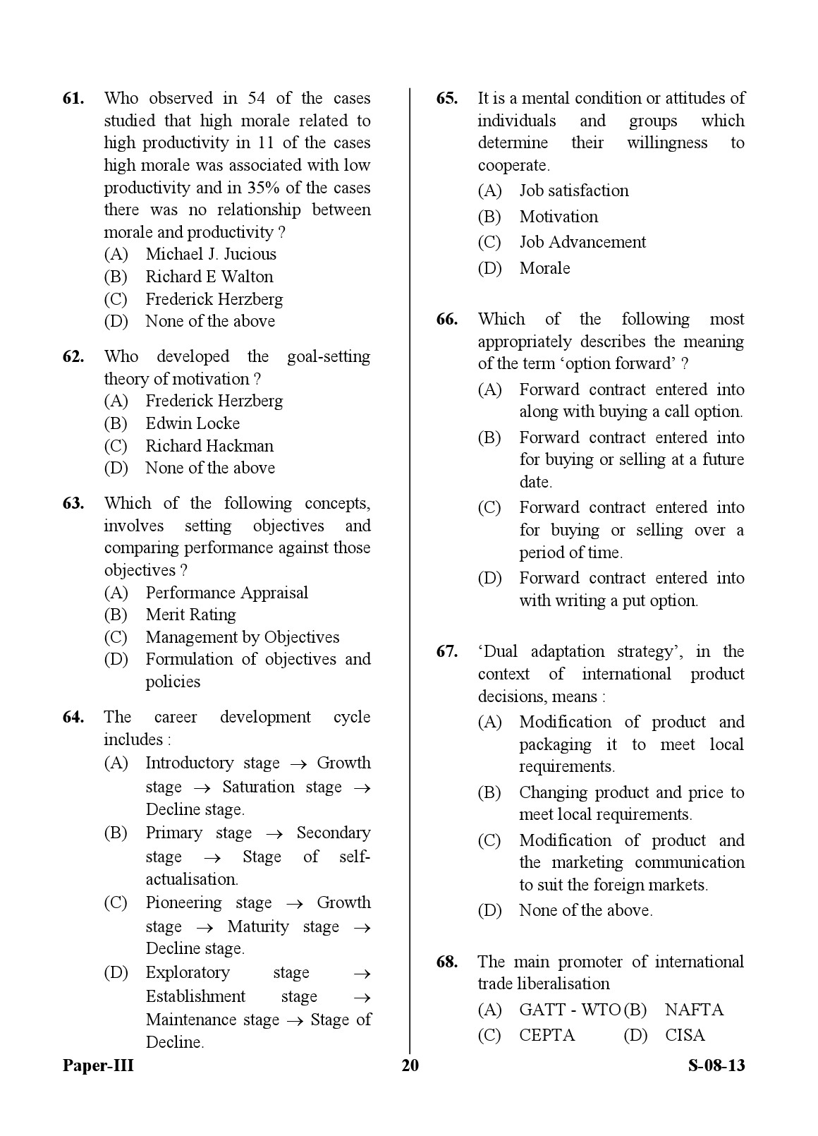 UGC NET Commerce Question Paper III Exam September 2013 20