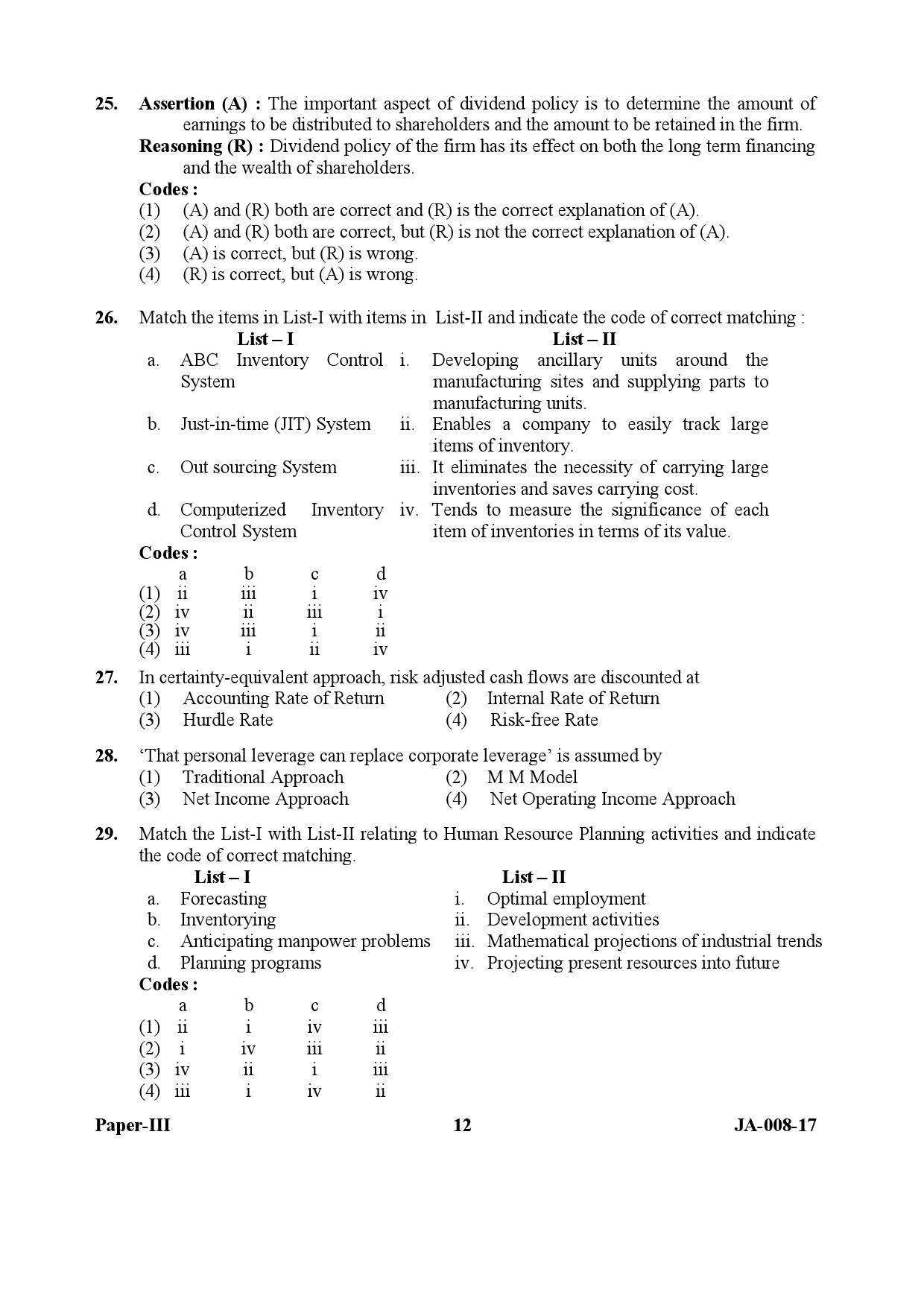 UGC NET Commerce Question Paper III January 2017 12