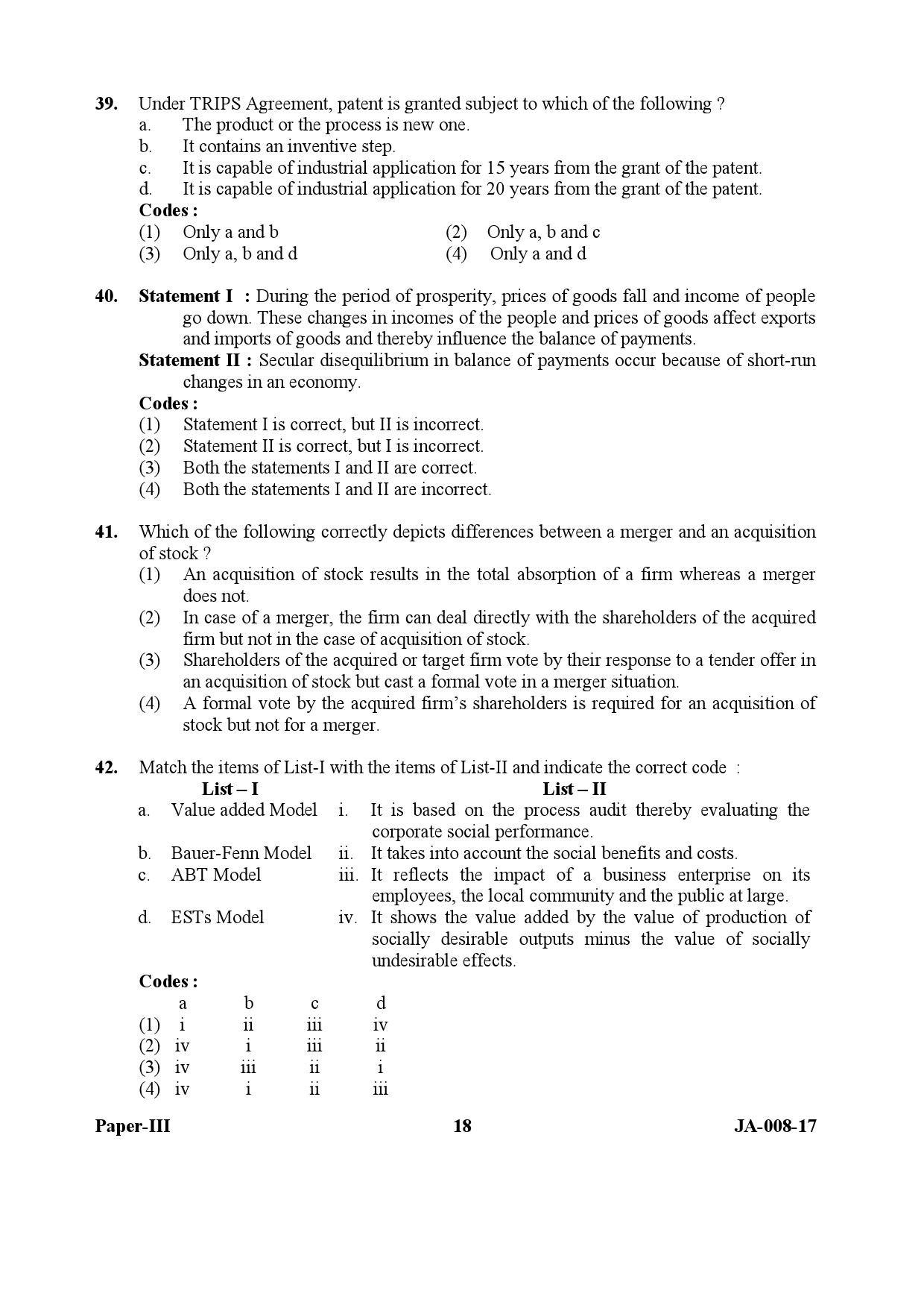 UGC NET Commerce Question Paper III January 2017 18