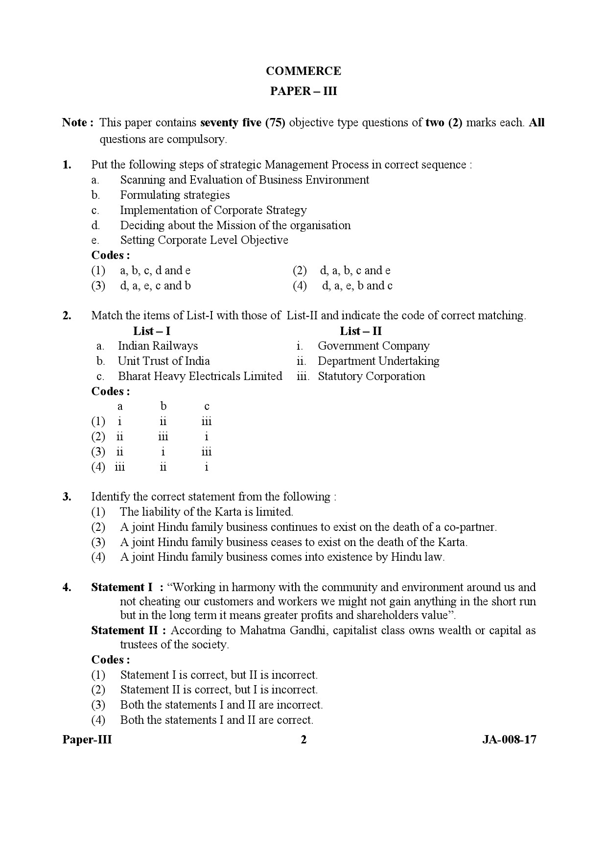 UGC NET Commerce Question Paper III January 2017 2