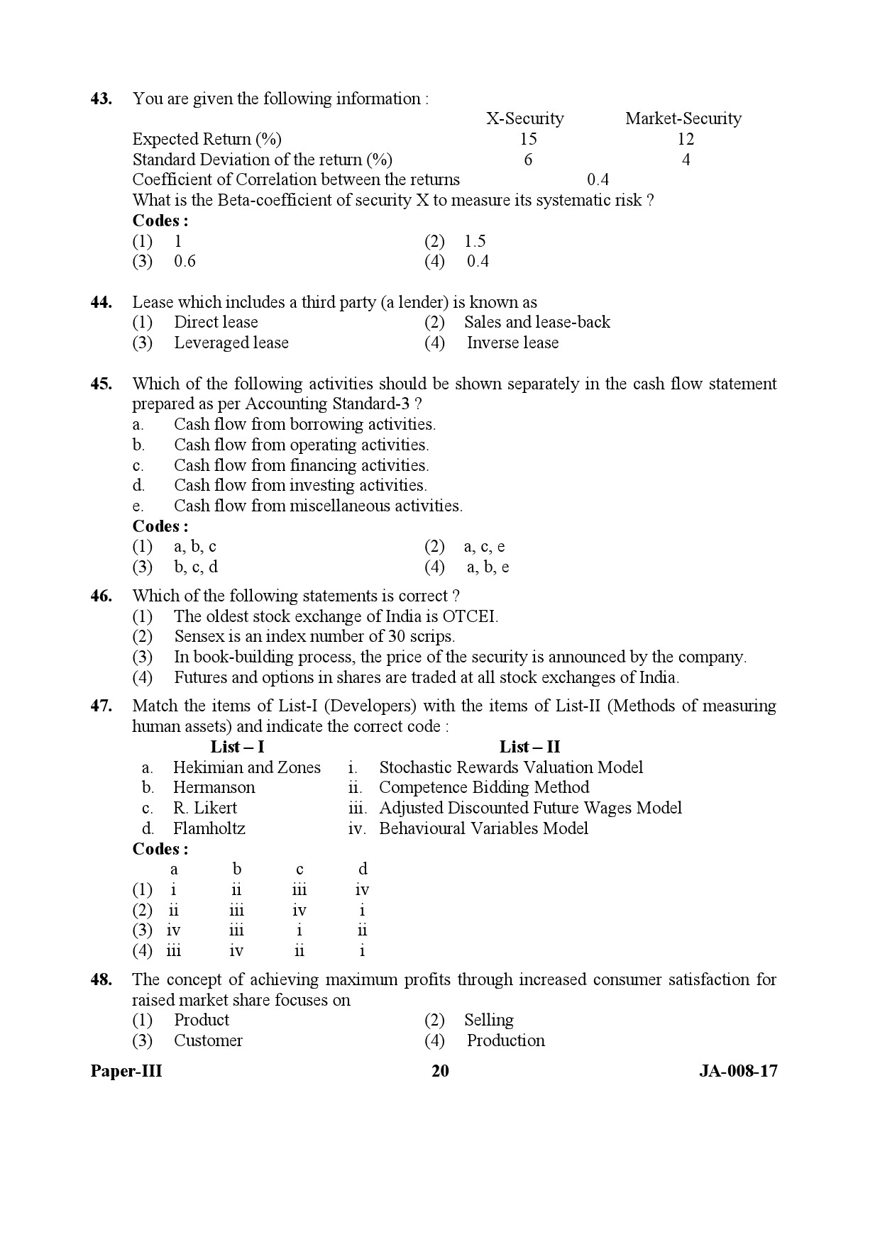 UGC NET Commerce Question Paper III January 2017 20