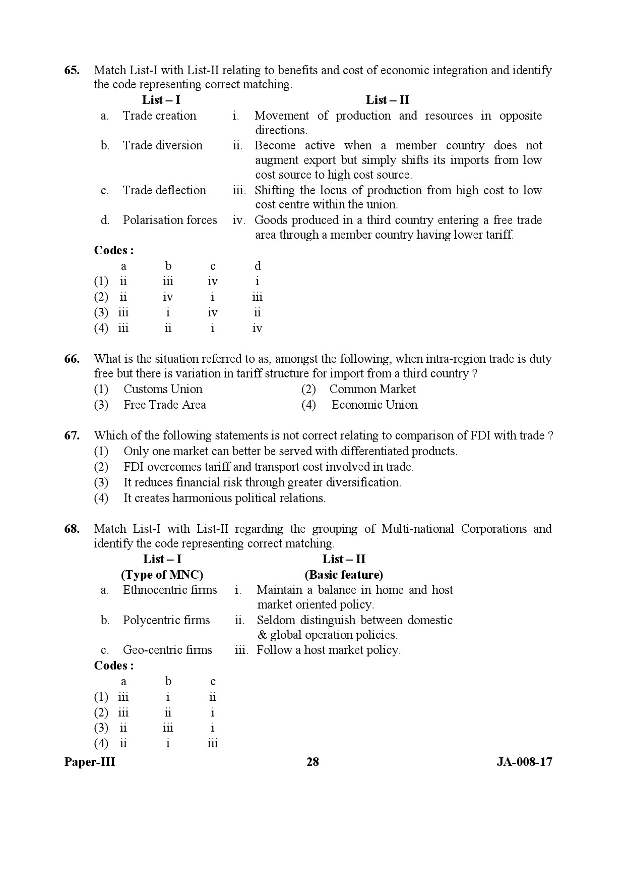 UGC NET Commerce Question Paper III January 2017 28