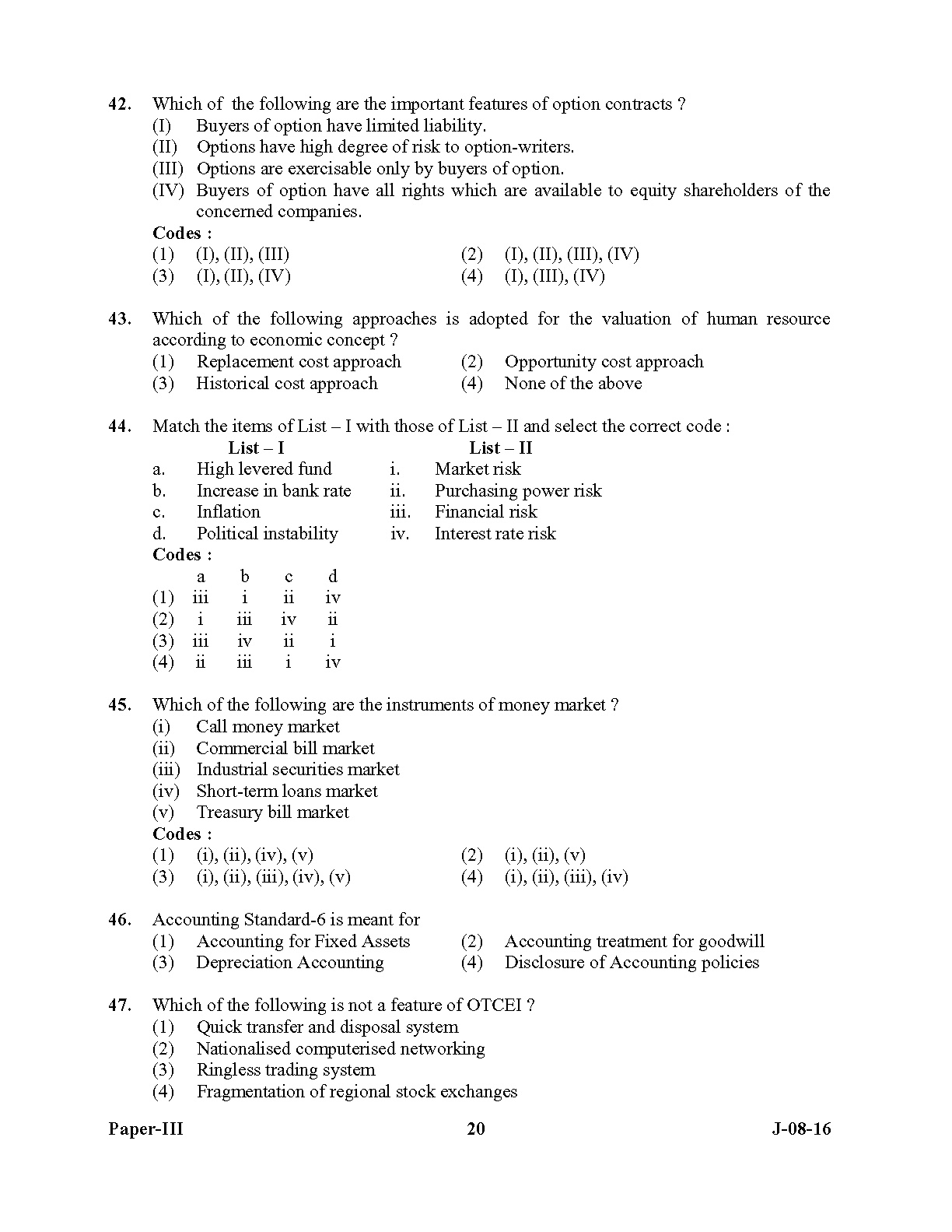 UGC NET Commerce Question Paper III July 2016 20