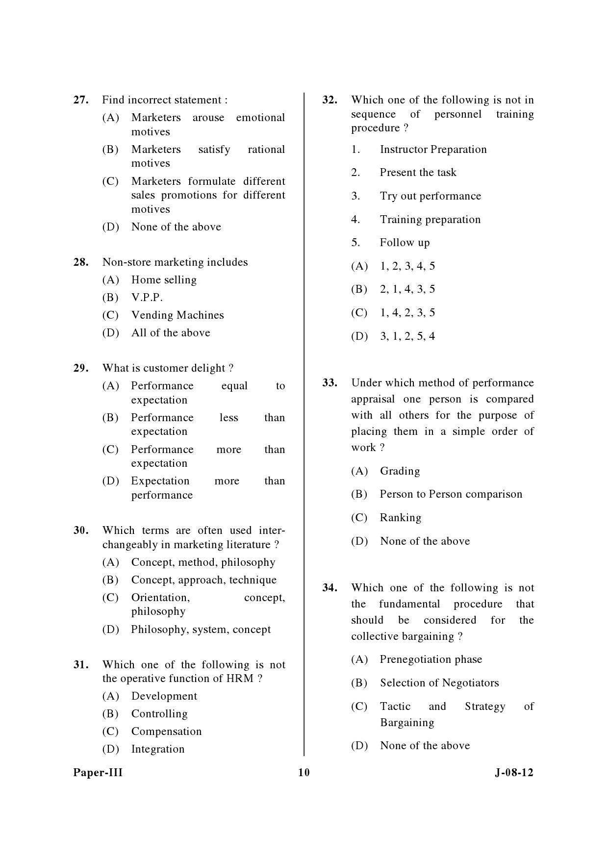 UGC NET Commerce Question Paper III June 2012 10