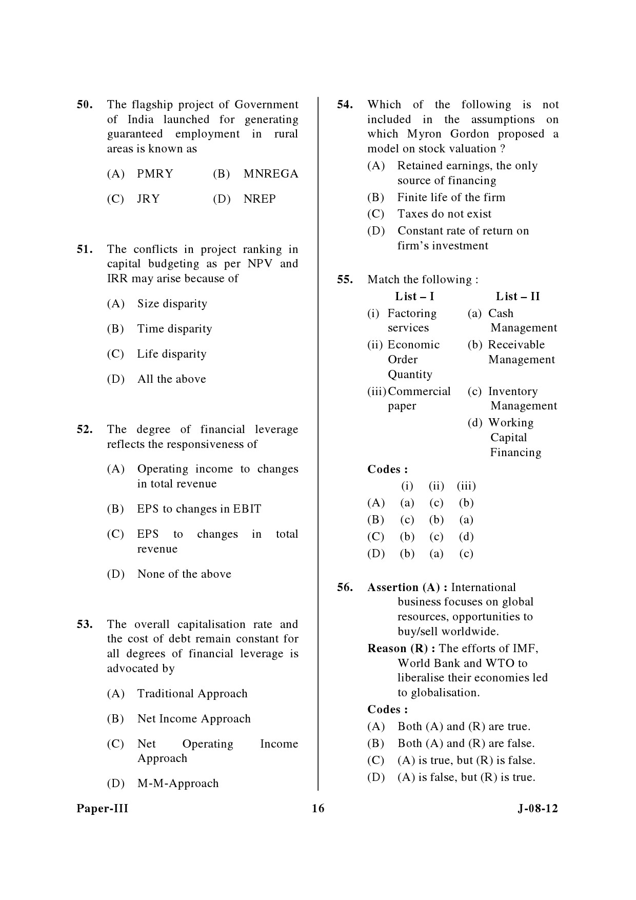 UGC NET Commerce Question Paper III June 2012 16