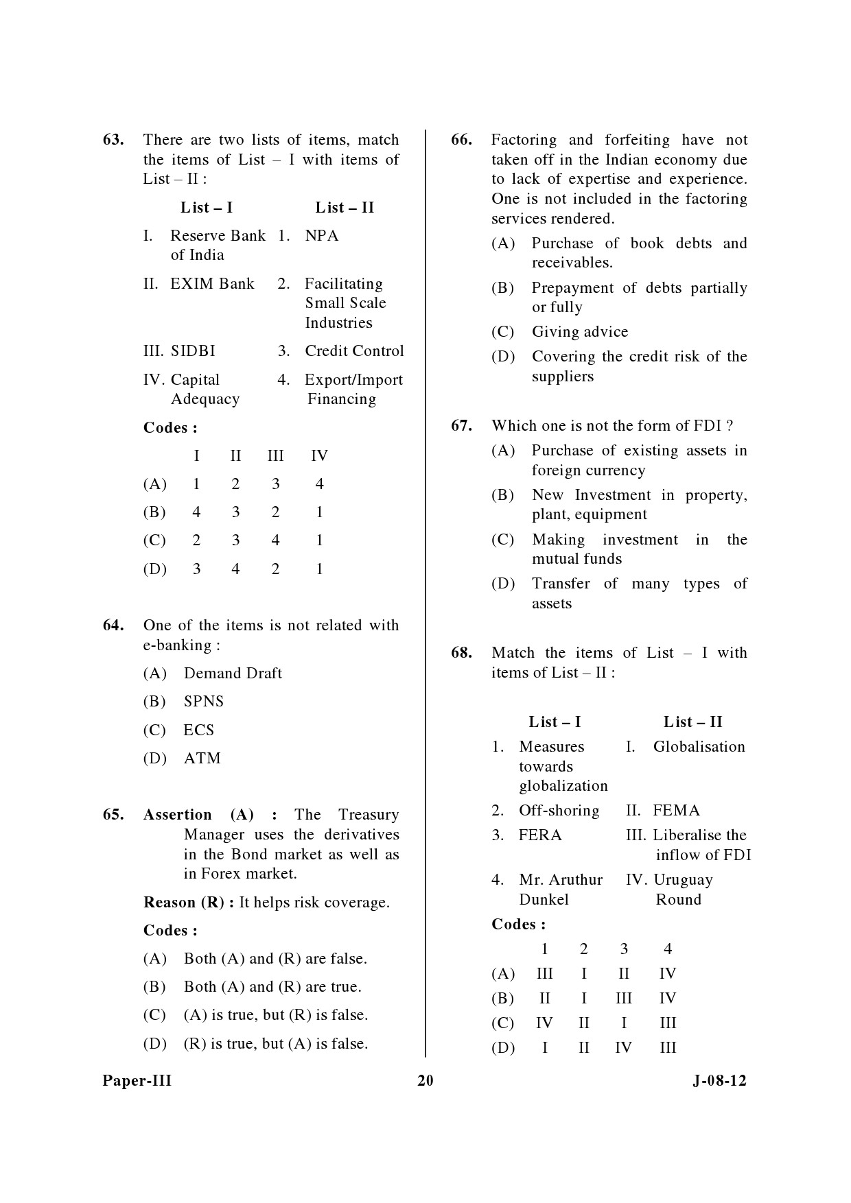 UGC NET Commerce Question Paper III June 2012 20