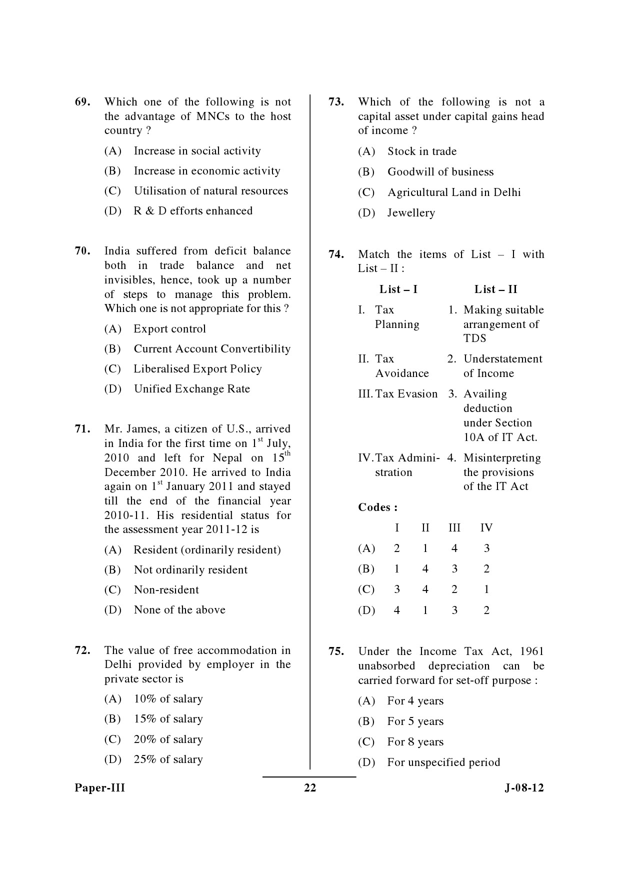 UGC NET Commerce Question Paper III June 2012 22