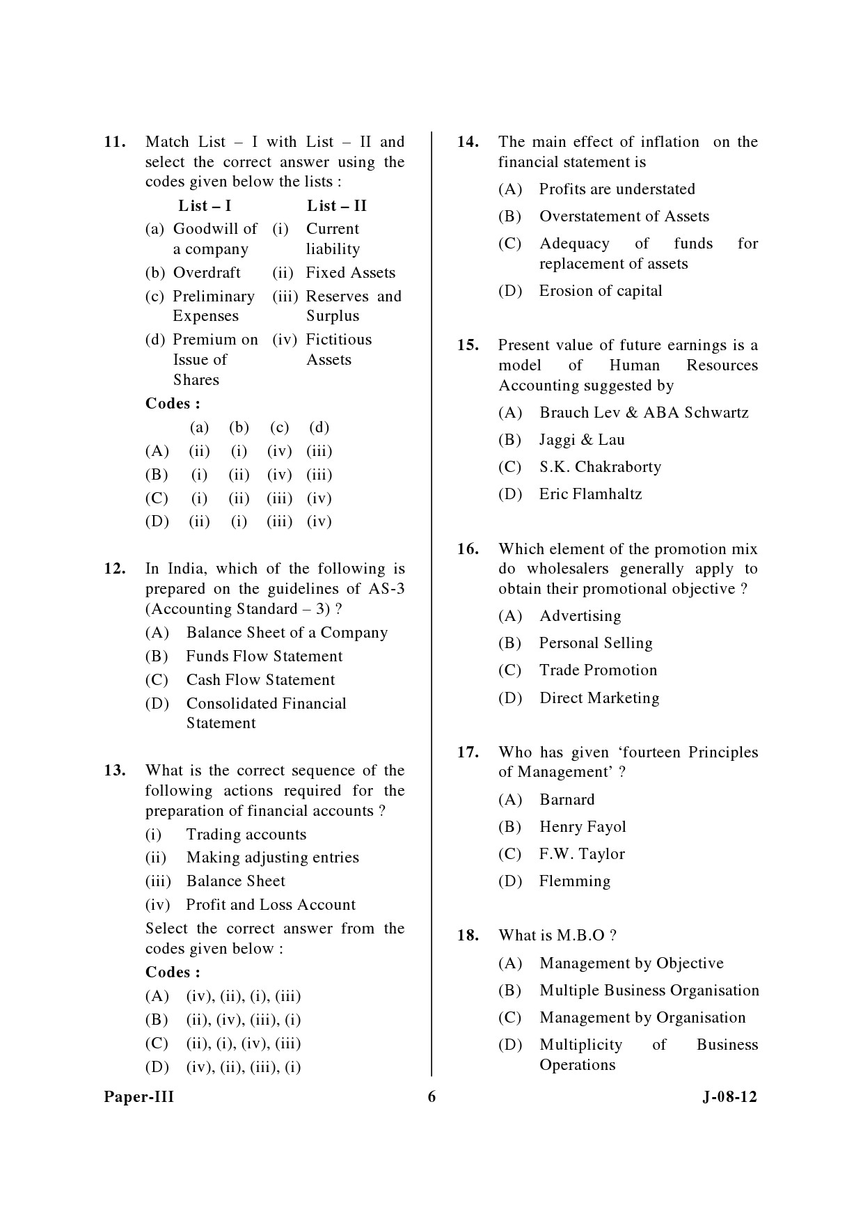 UGC NET Commerce Question Paper III June 2012 6