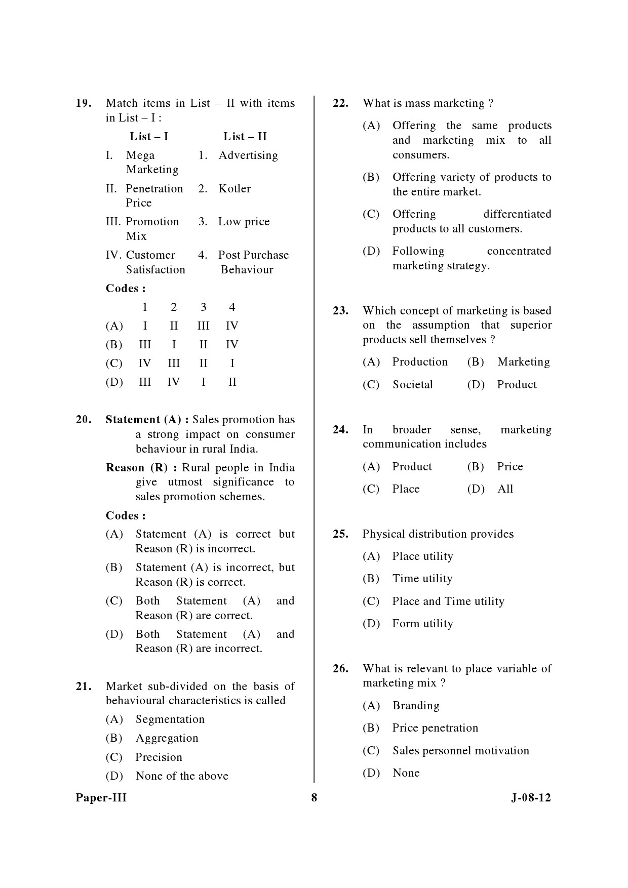 UGC NET Commerce Question Paper III June 2012 8