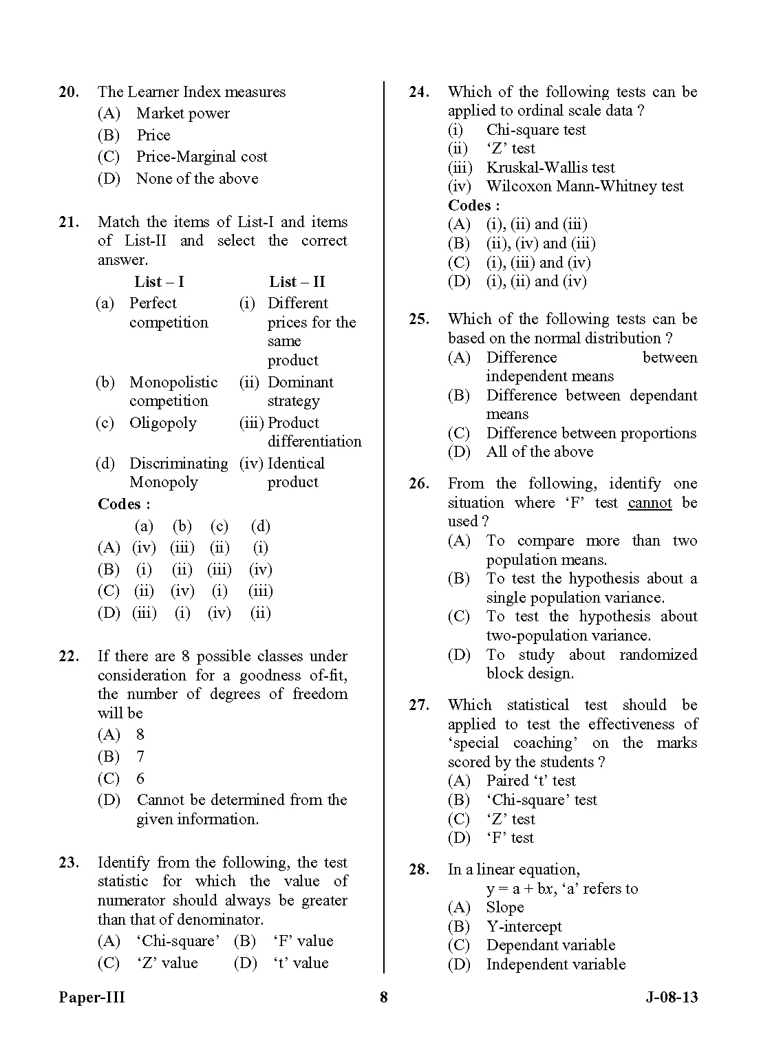 UGC NET Commerce Question Paper III June 2013 8