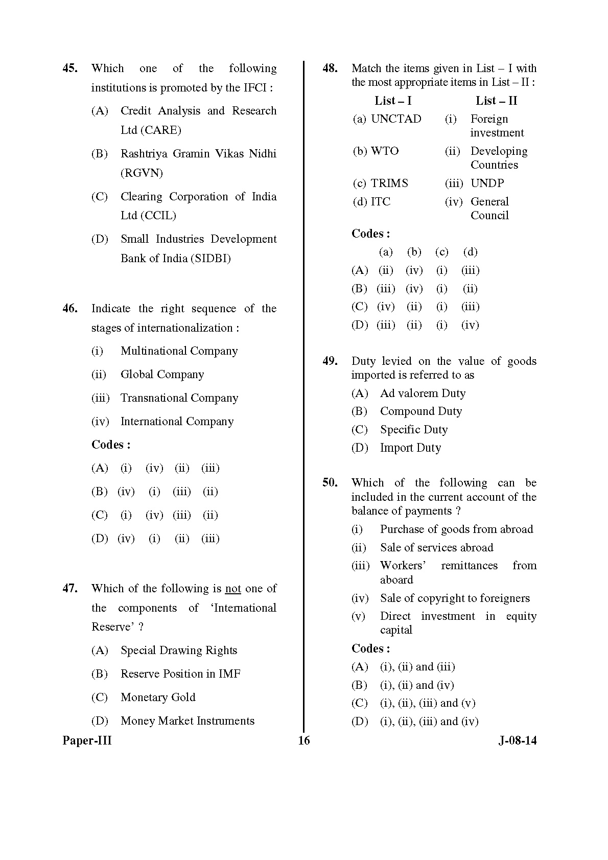 UGC NET Commerce Question Paper III June 2014 16