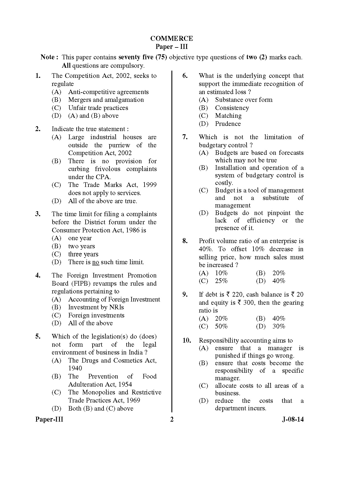 UGC NET Commerce Question Paper III June 2014 2