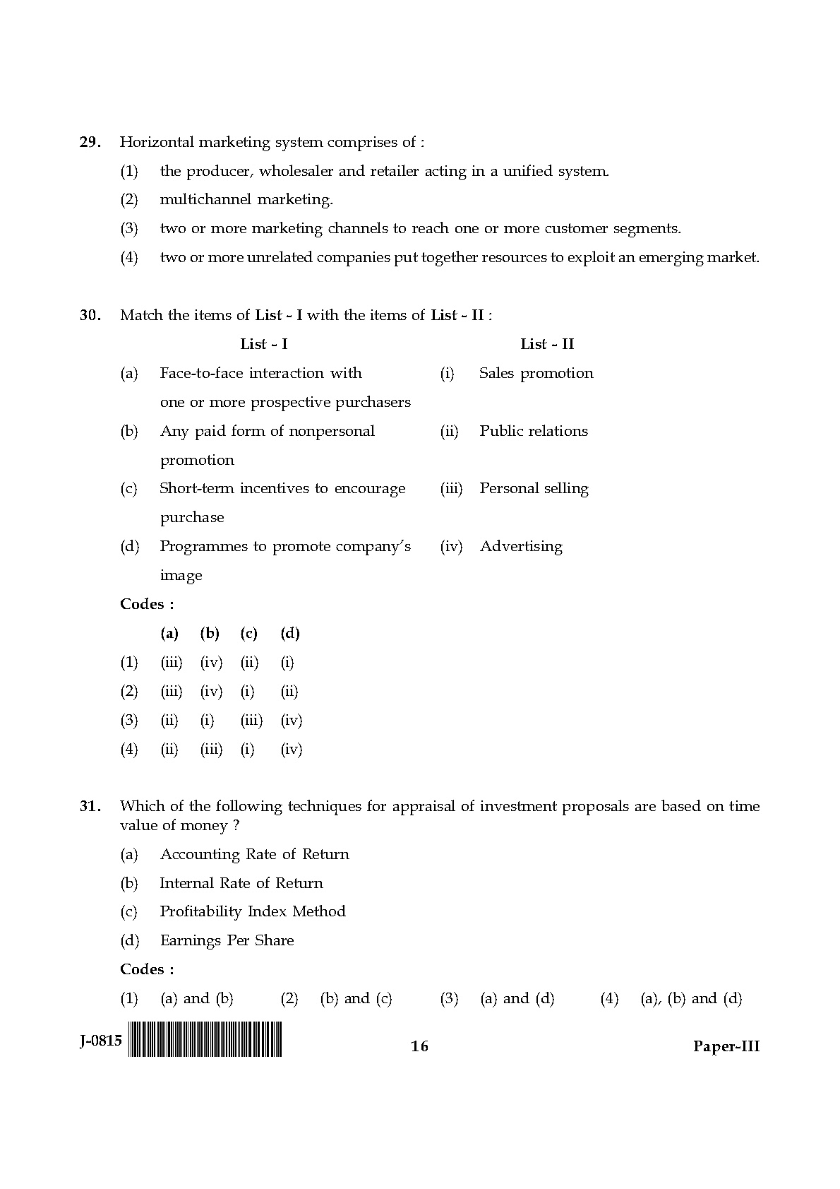 UGC NET Commerce Question Paper III June 2015 16