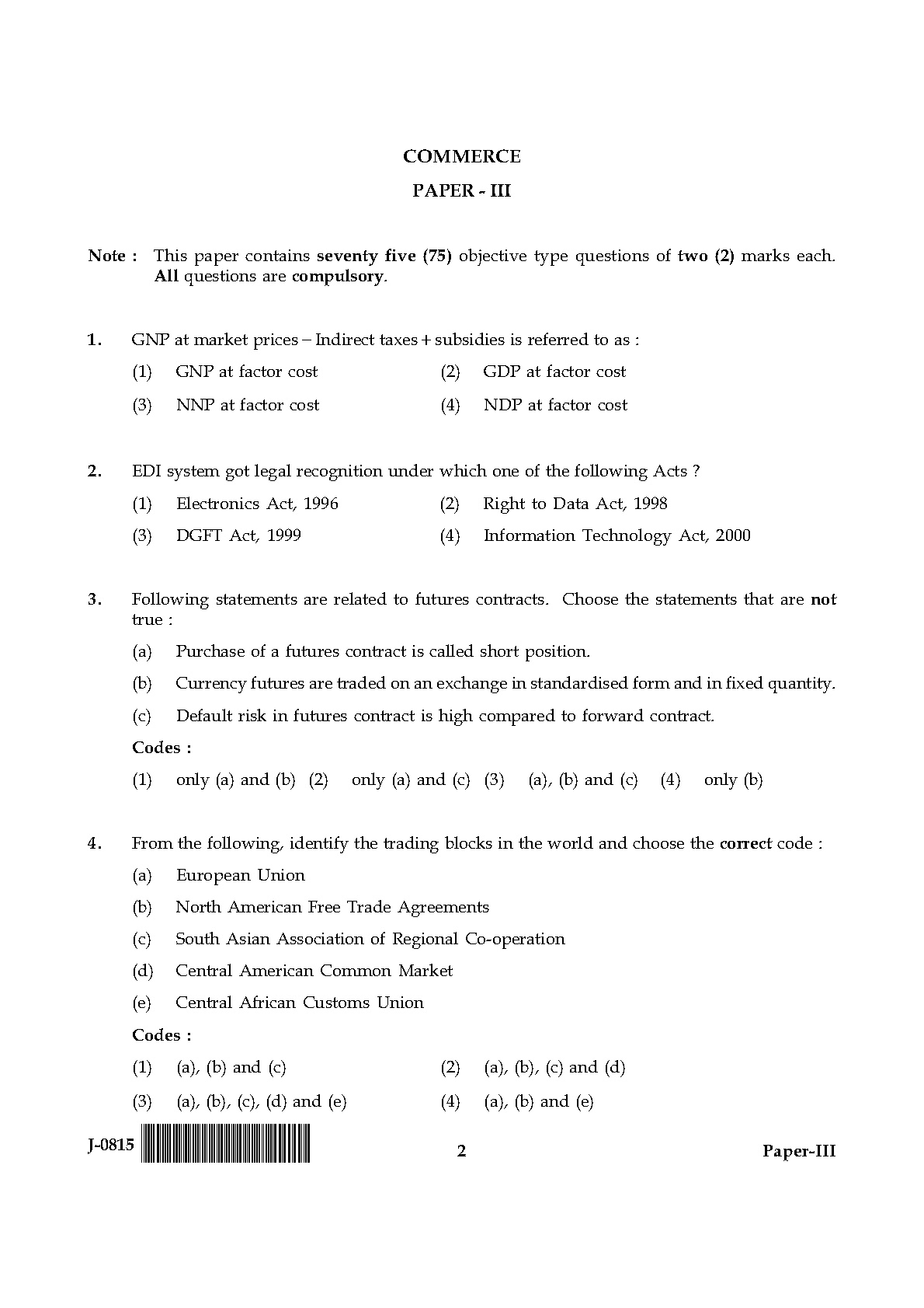 UGC NET Commerce Question Paper III June 2015 2