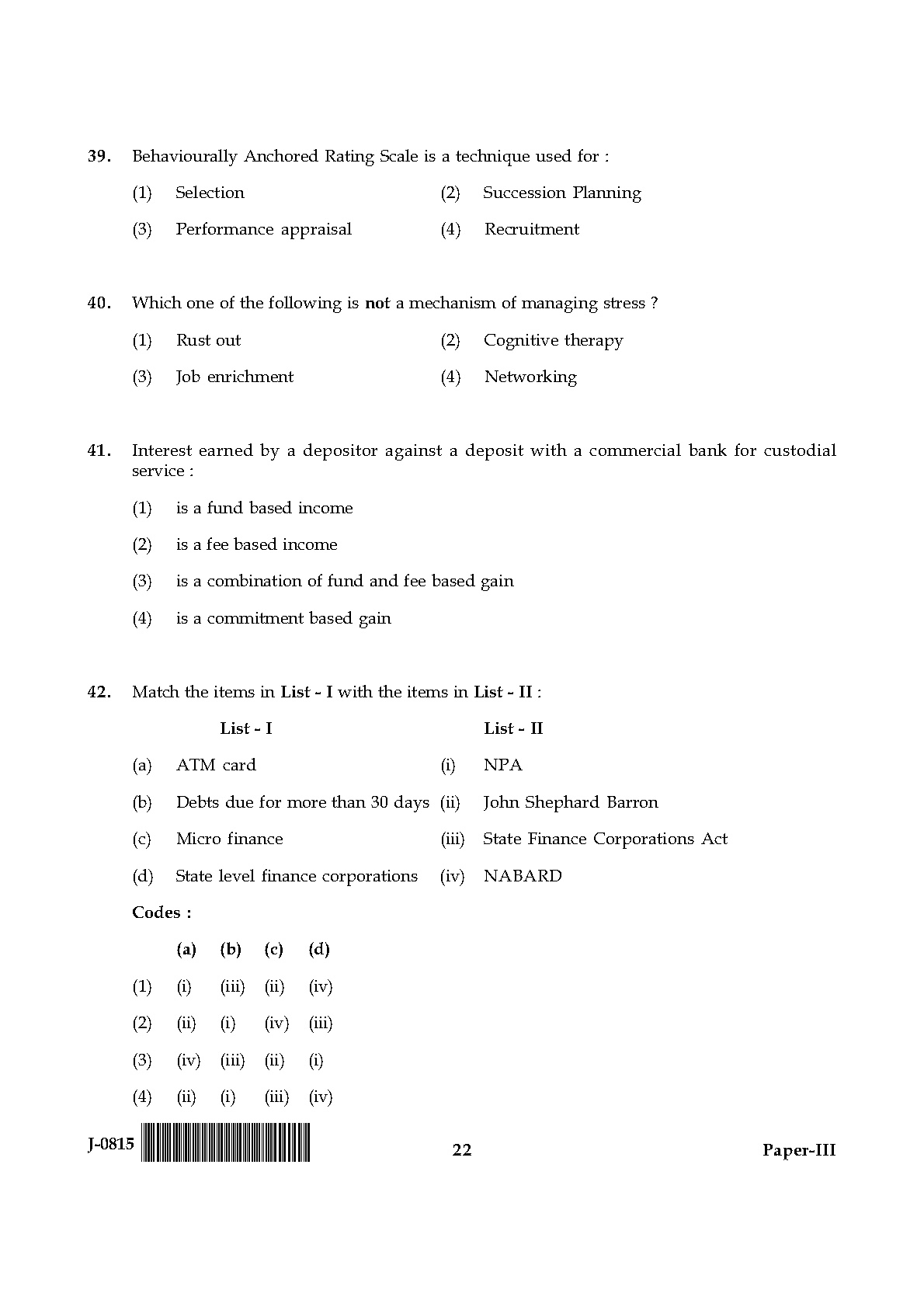 UGC NET Commerce Question Paper III June 2015 22