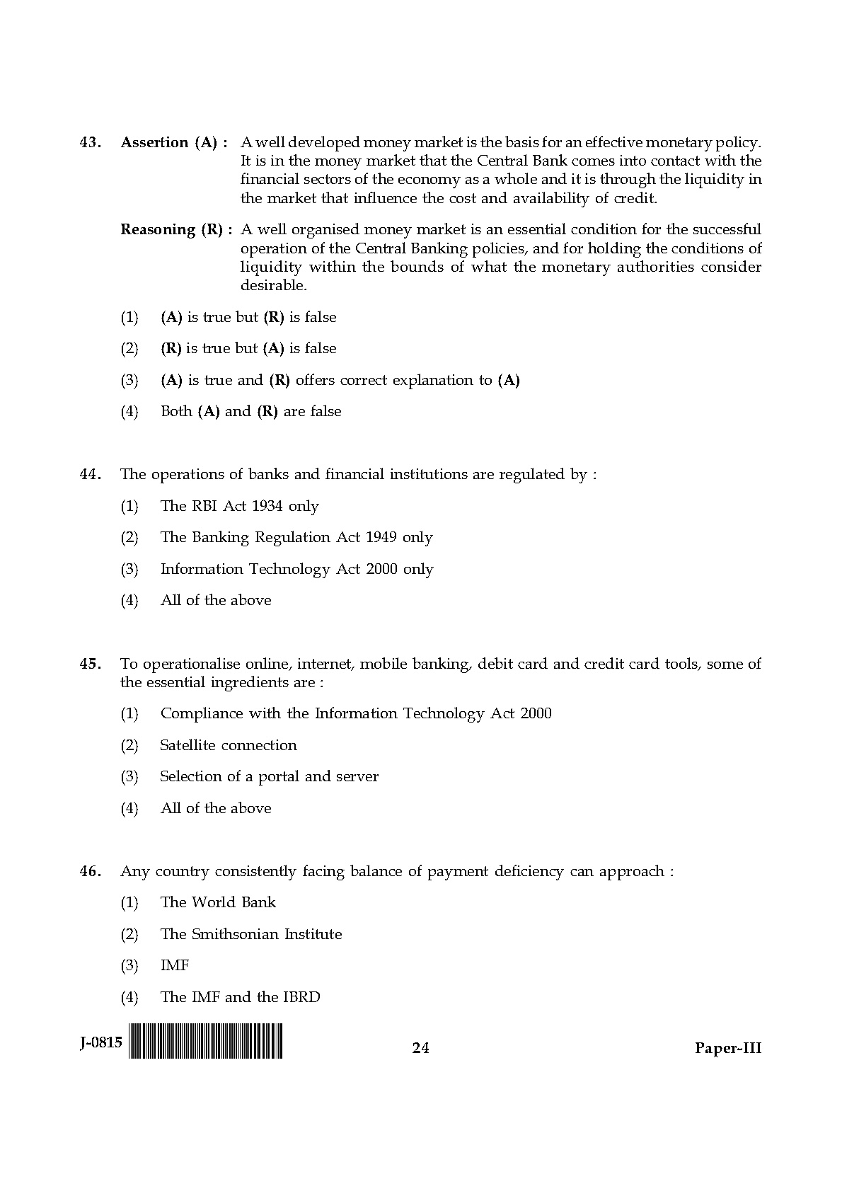 UGC NET Commerce Question Paper III June 2015 24