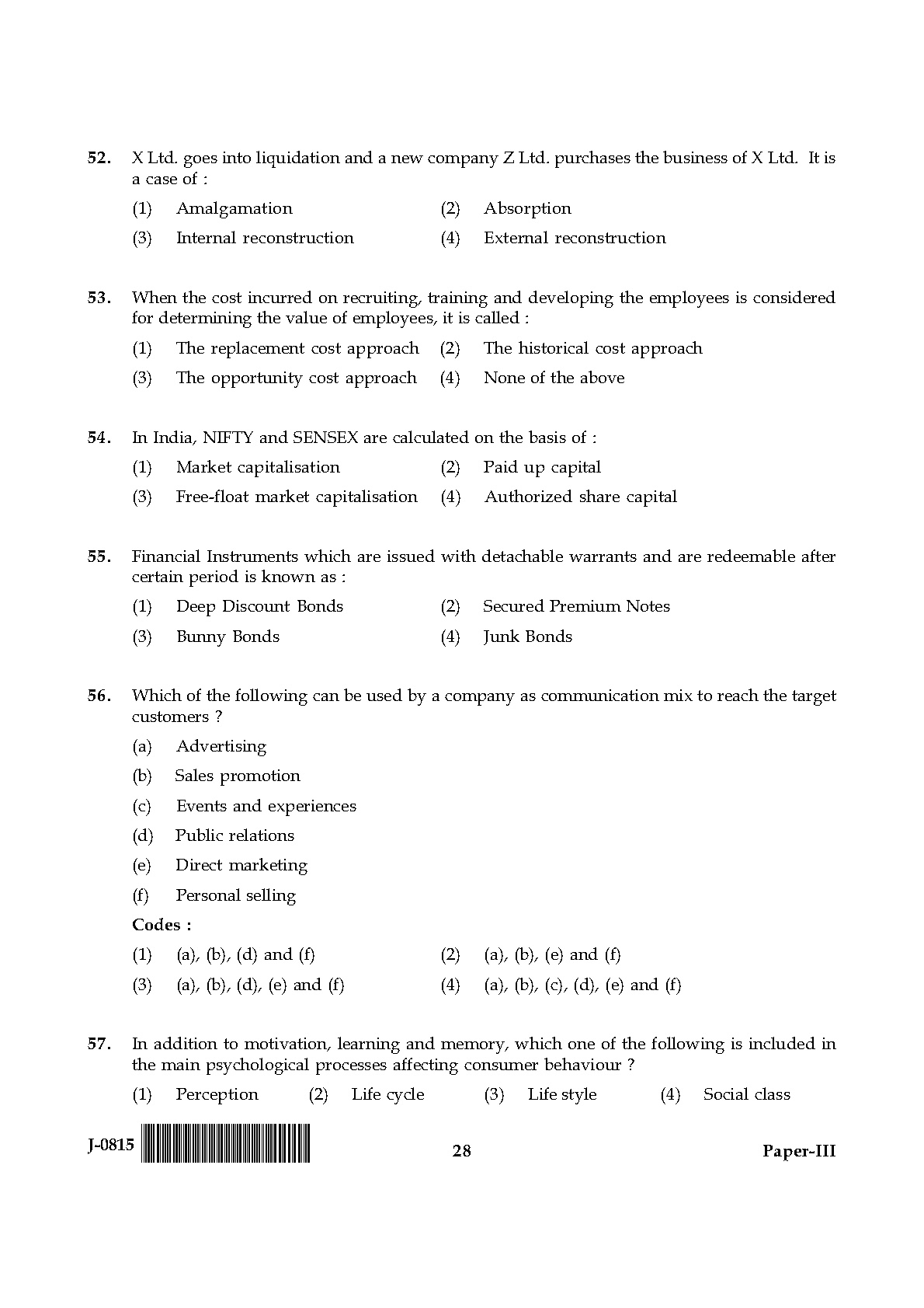 UGC NET Commerce Question Paper III June 2015 28